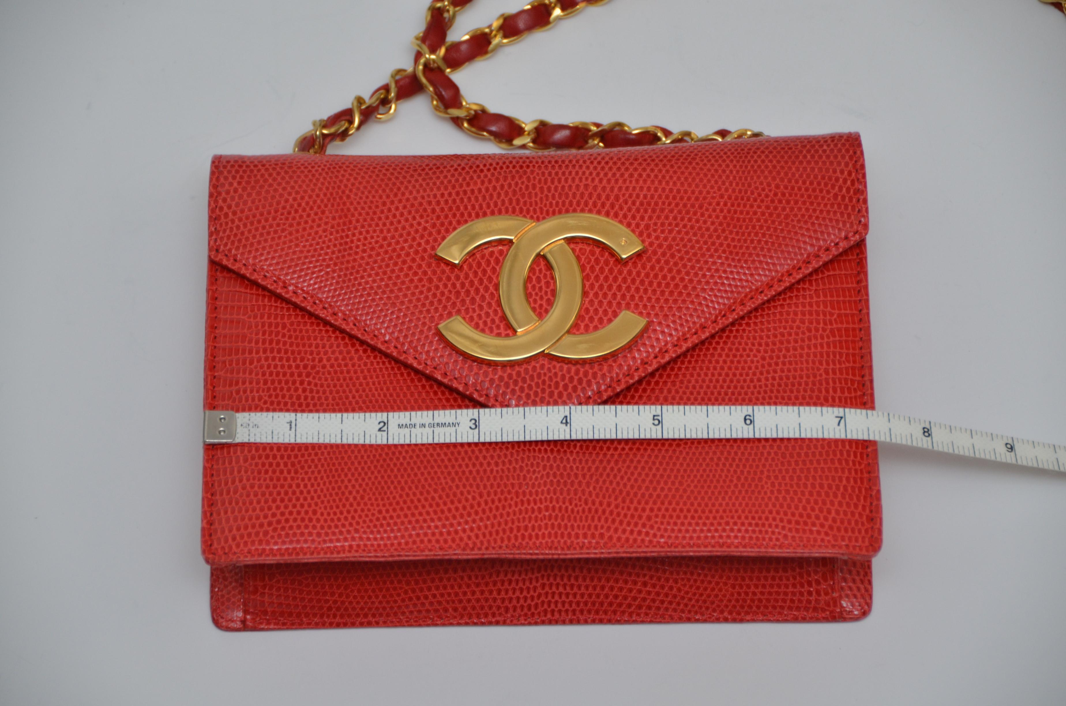 Rare Chanel Vermilion Red Lizard Mini Handbag Large Gold Plated CC  3