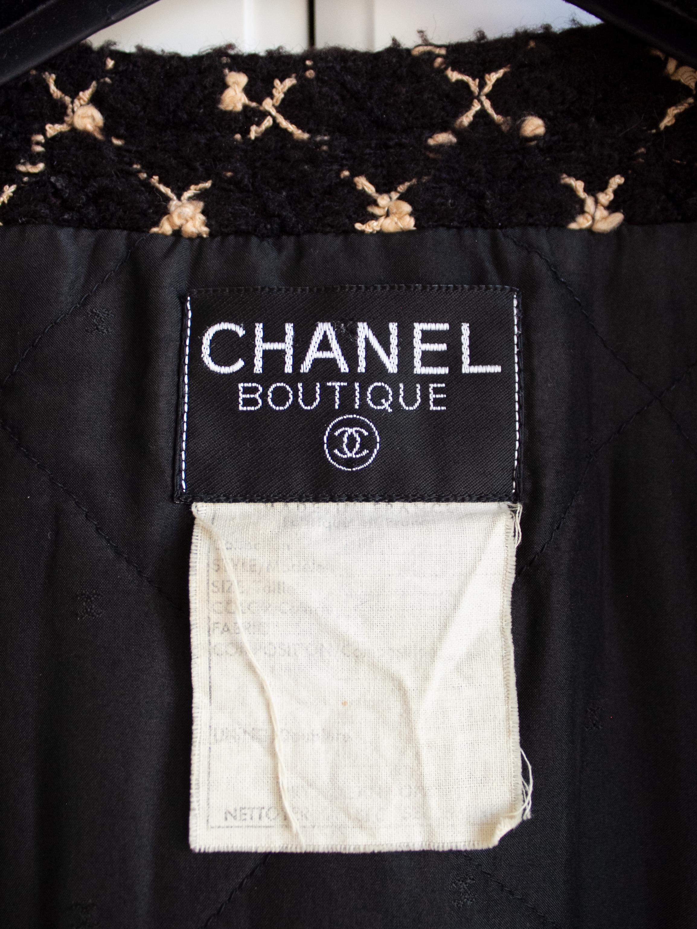 Rare Chanel Vintage 1980s Karl Black Beige White Pearl X Tweed Jacket 3