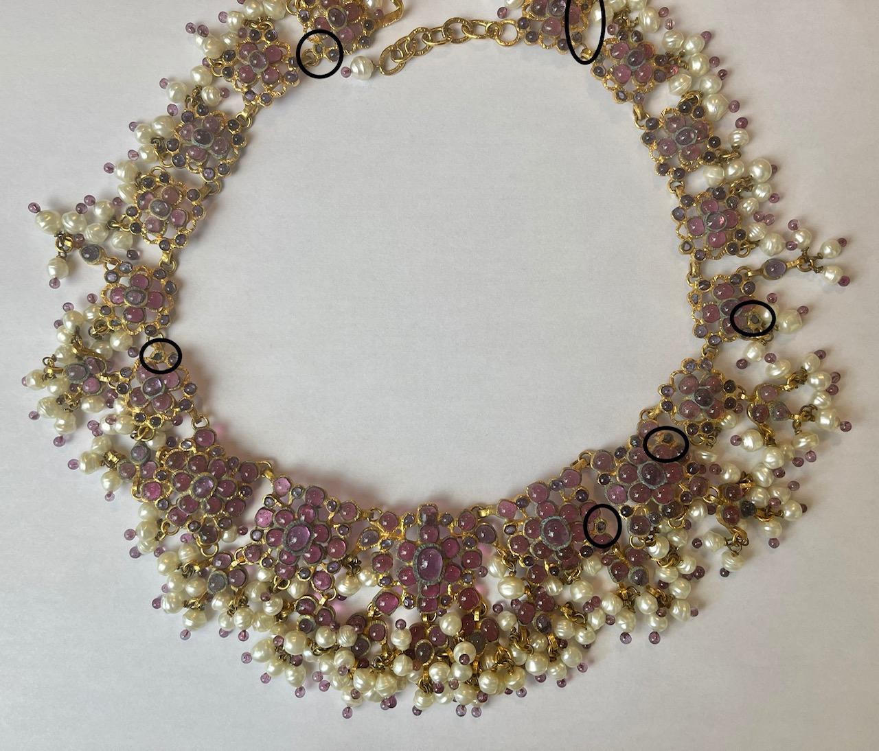 Rare Chanel Vintage 1990’s Purple Gripoix & Faux Pearl Statement Necklace In Excellent Condition In New York, NY