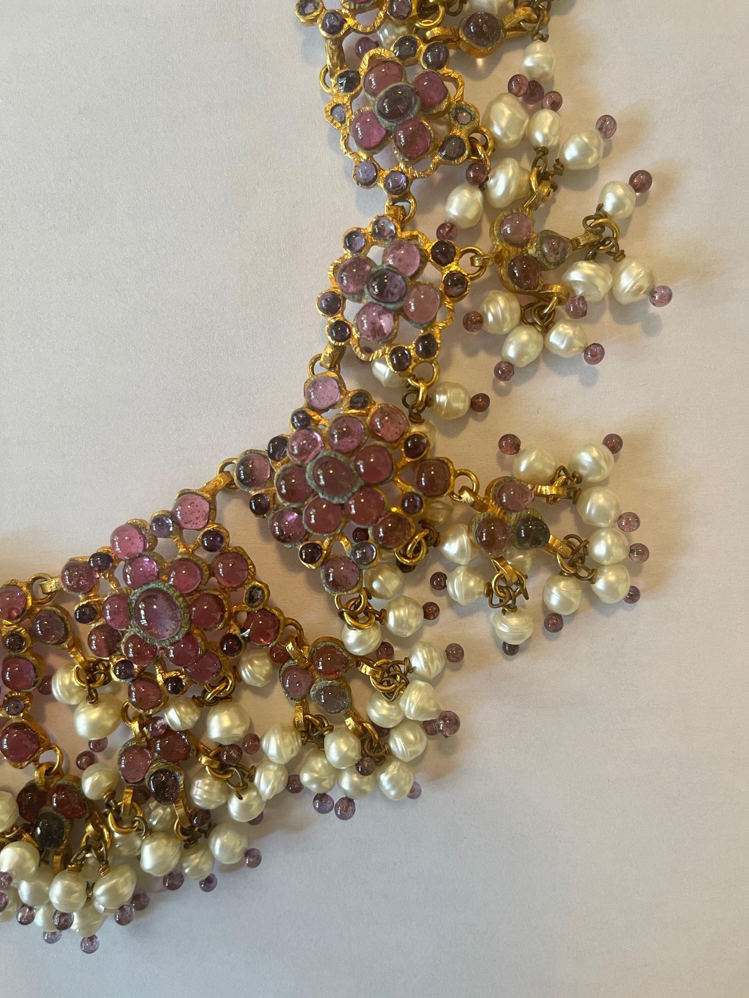 Women's Rare Chanel Vintage 1990’s Purple Gripoix & Faux Pearl Statement Necklace