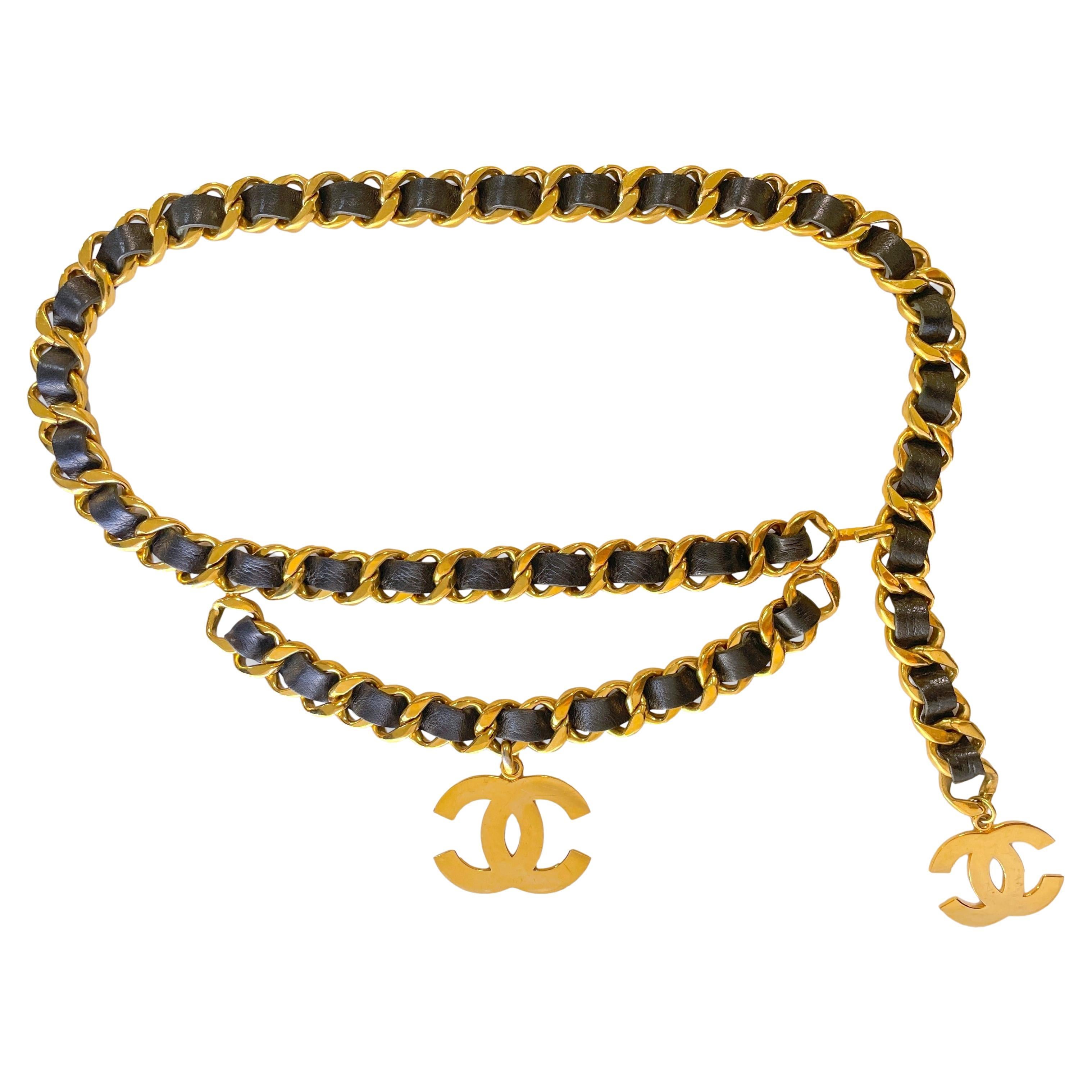 Rare Chanel Vintage 93P Wide Woven Belt Necklace CC Charm 24k GHW 66735 For  Sale at 1stDibs