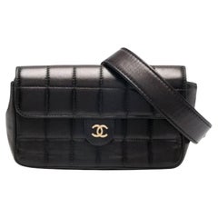 Rare Chanel Vintage Black Lambskin Quilted Fanny Pack Waist Belt Bum Bag