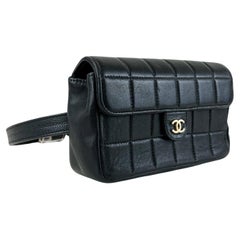 Rare Chanel Used Black Lambskin Quilted Fanny Pack Waist Belt Bum Bag 