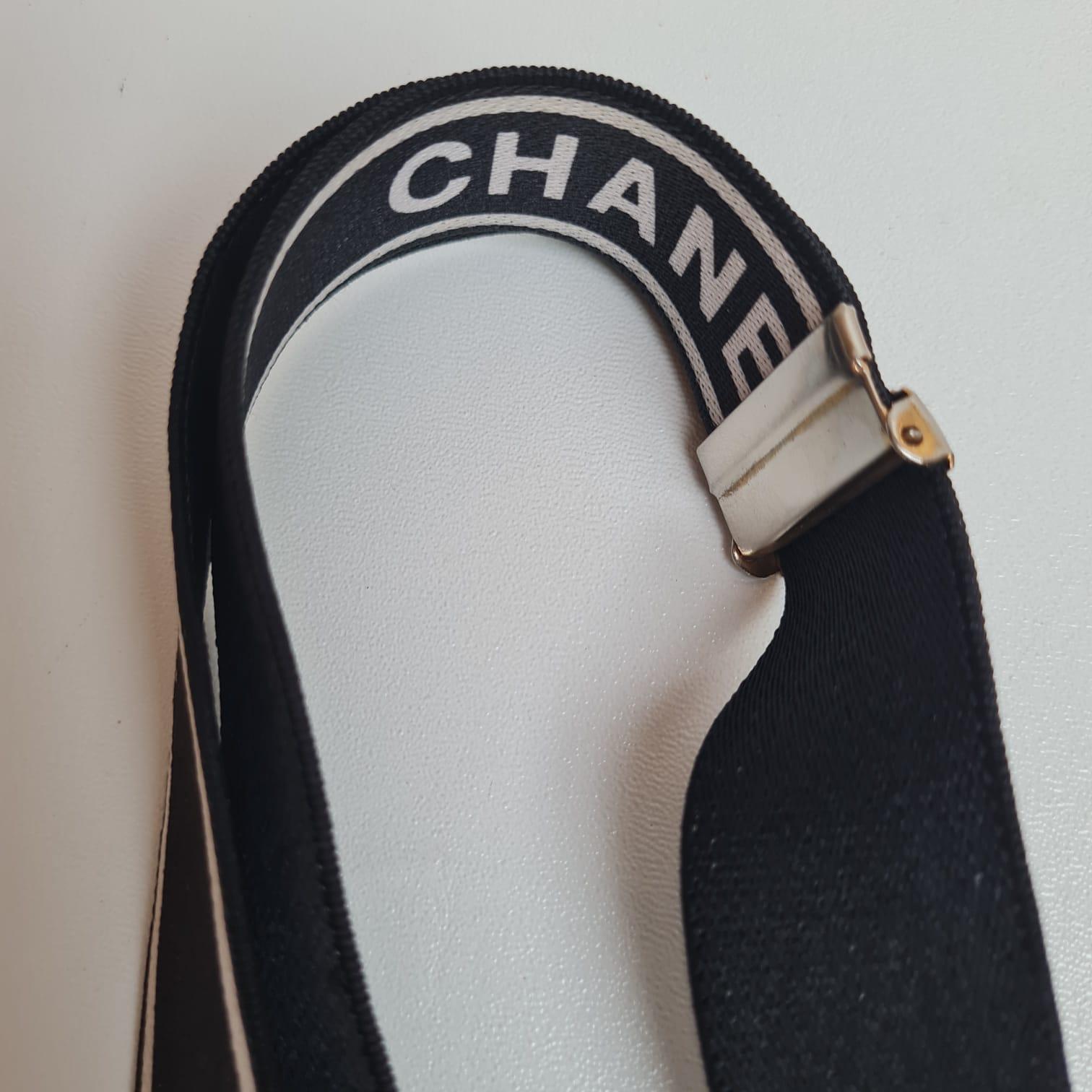Rare Chanel Vintage Black Logo Suspender For Sale 4