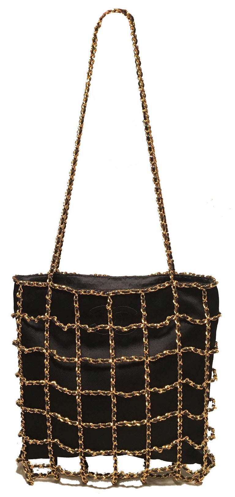Chanel Quilted Black & Gold Chain Evening Bag Auction