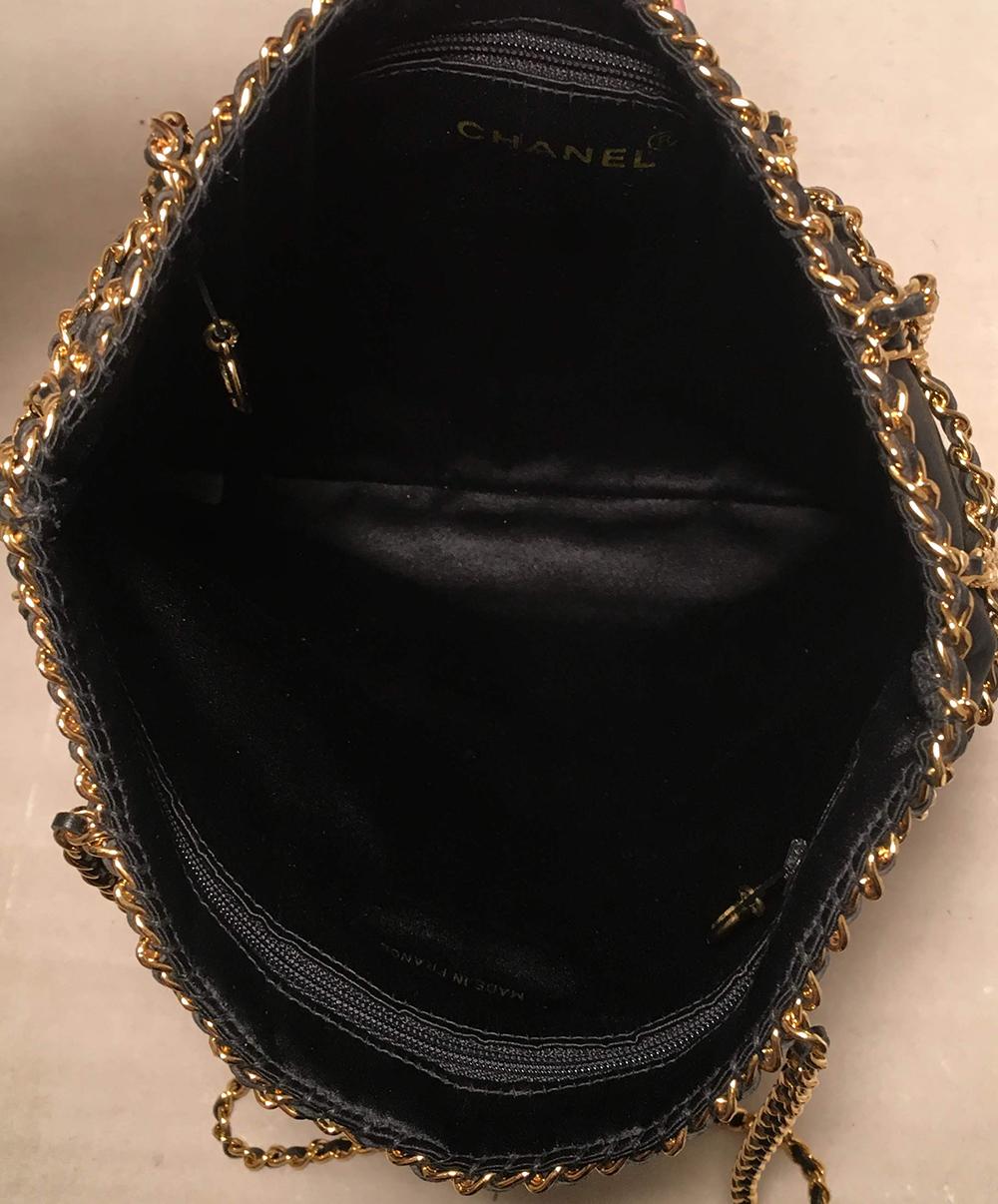 RARE Chanel Vintage Black Silk Chain Cage Evening Bag In Excellent Condition In Philadelphia, PA