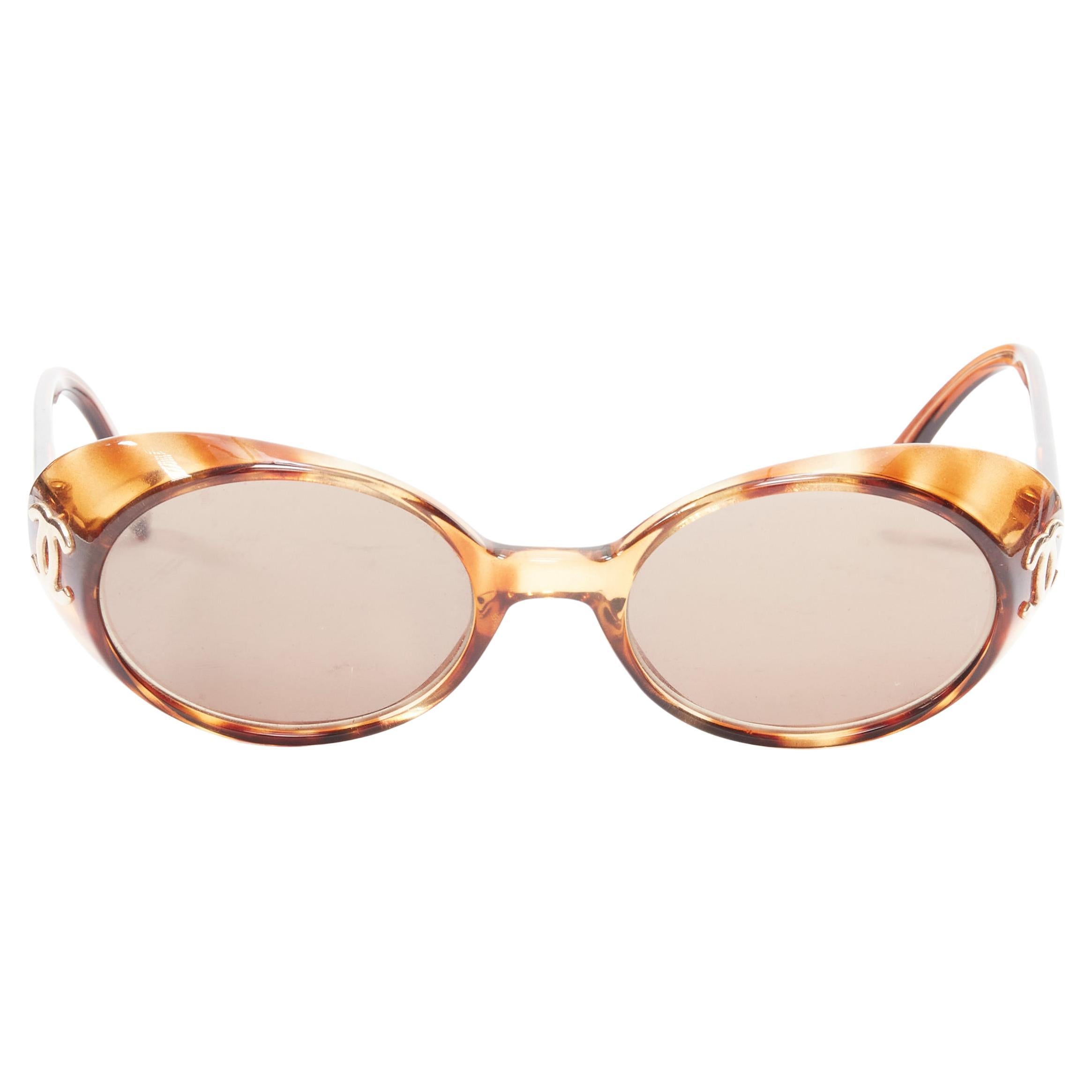 rare CHANEL Vintage brown tortoise brown lens gold CC google sunglasses