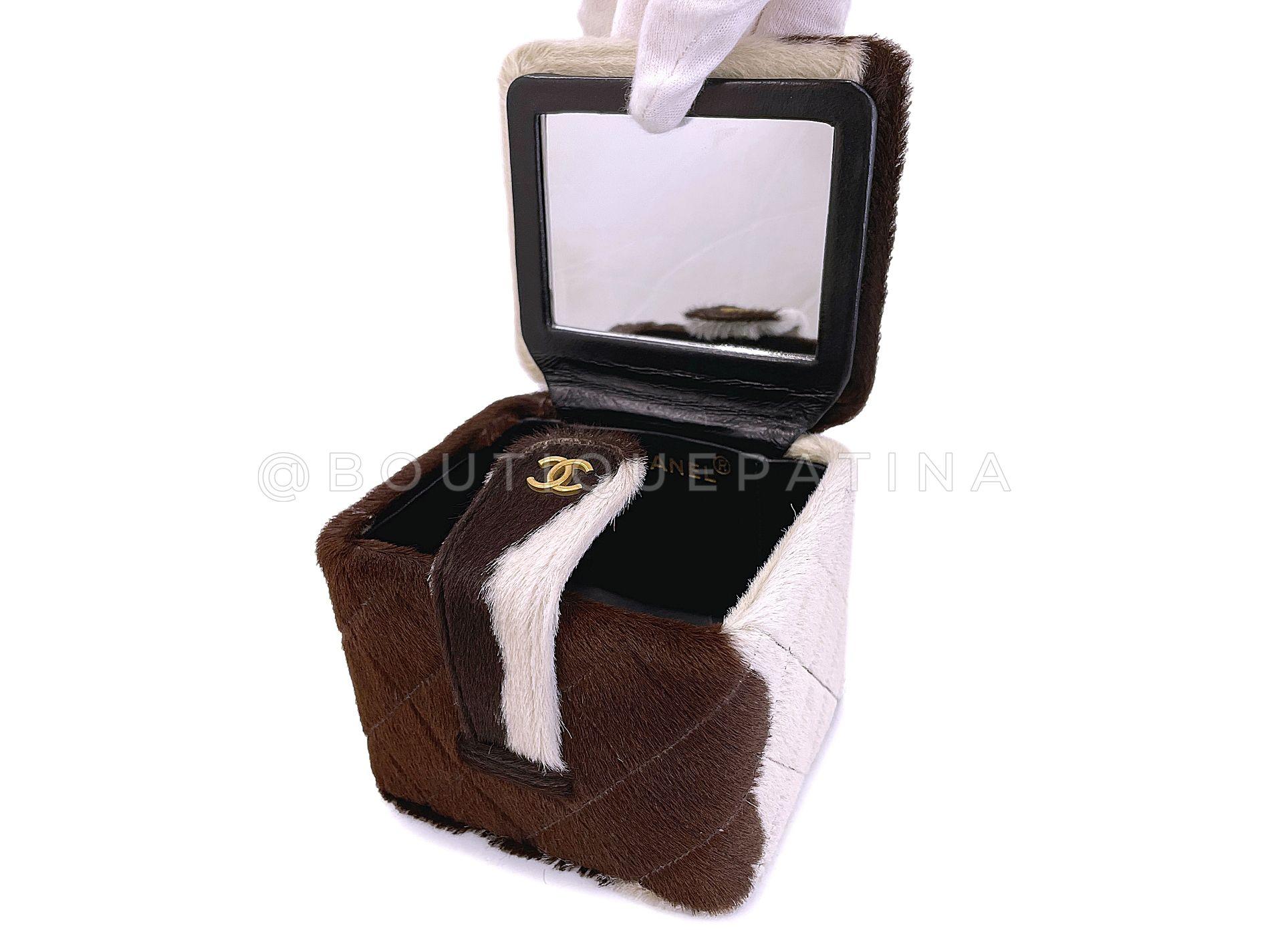 Rare Chanel Vintage Cow Print Pony Hair Mini Cube Vanity Case Bag 67912 4