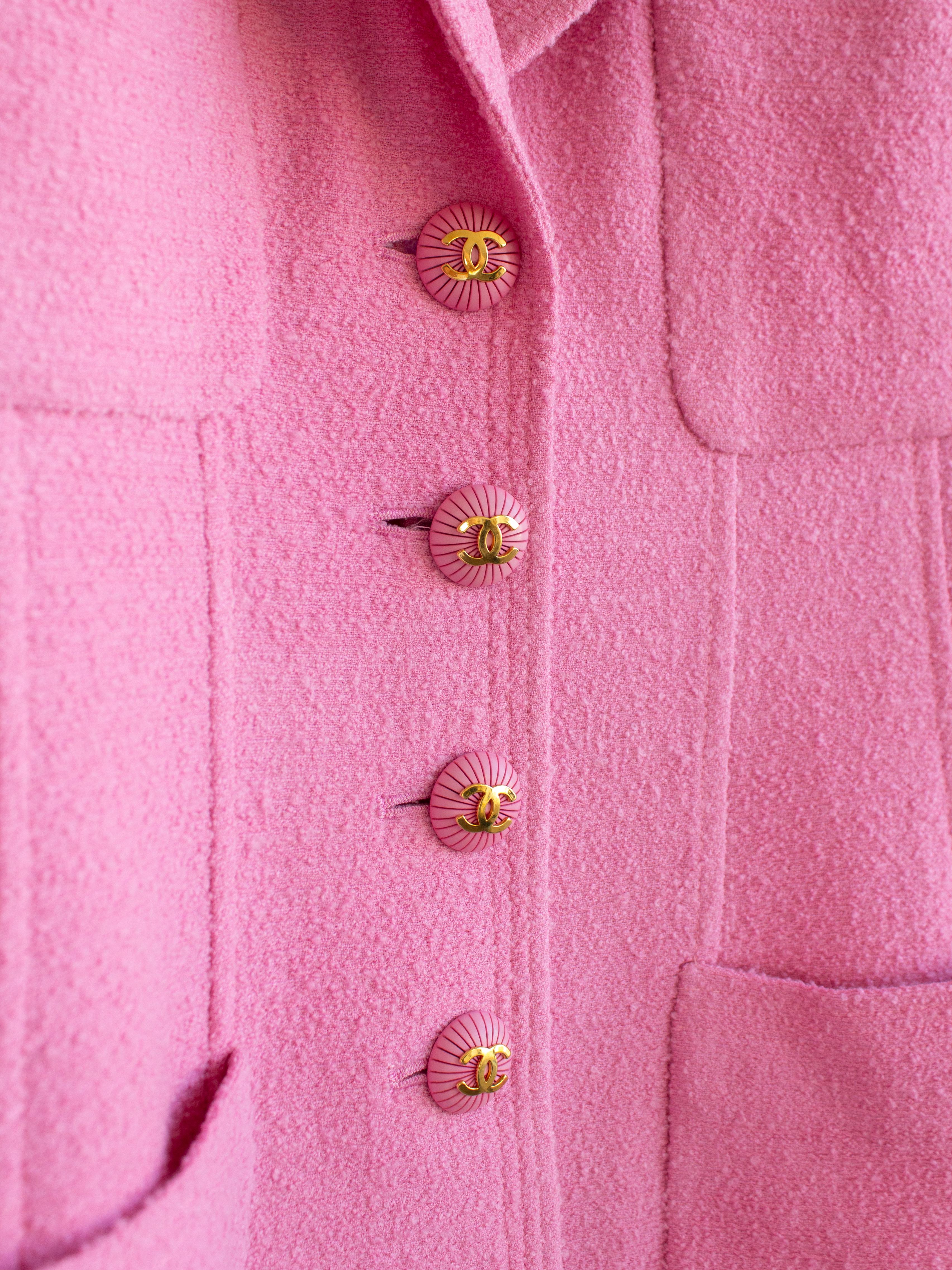 Rare Chanel Vintage Cruise 1993 Bubblegum Pink Gold 93C Tweed Jacket  6