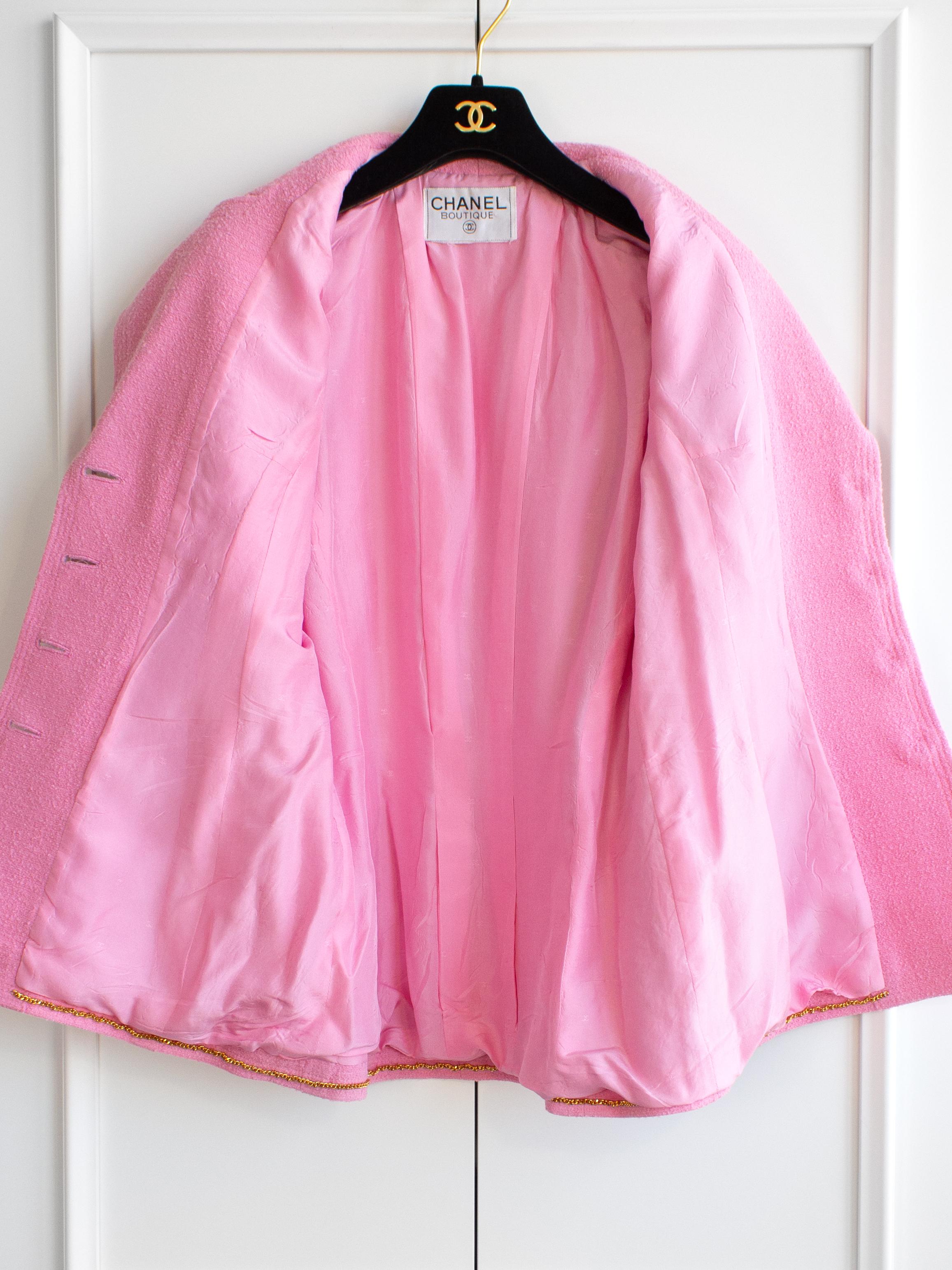 Rare Chanel Vintage Cruise 1993 Bubblegum Pink Gold 93C Tweed Jacket  8