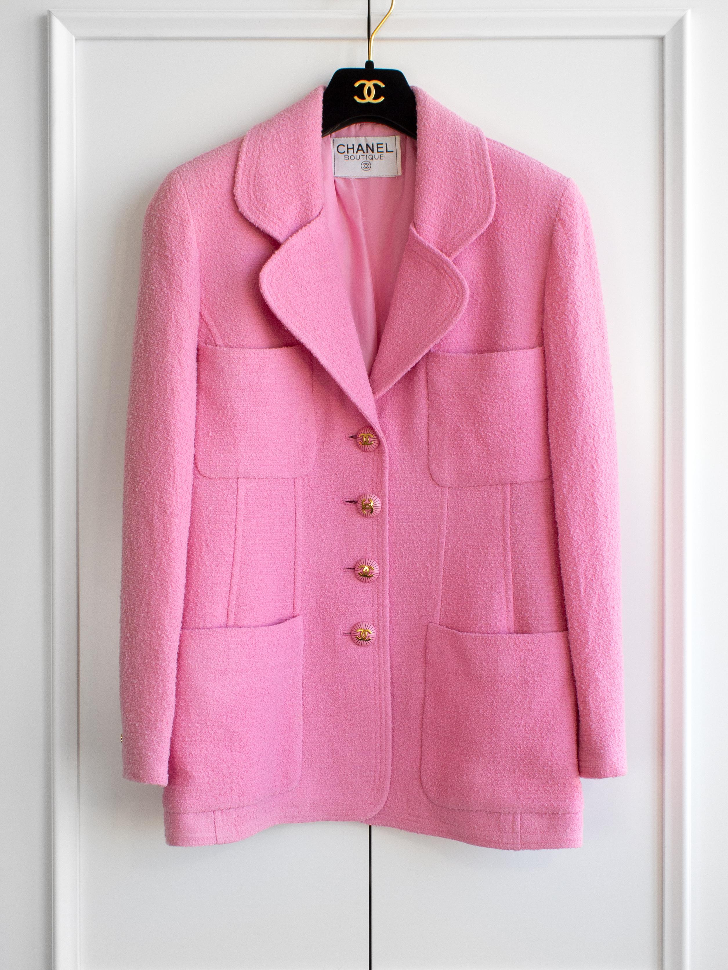 Rare Chanel Vintage Cruise 1993 Bubblegum Pink Gold 93C Tweed Jacket  2