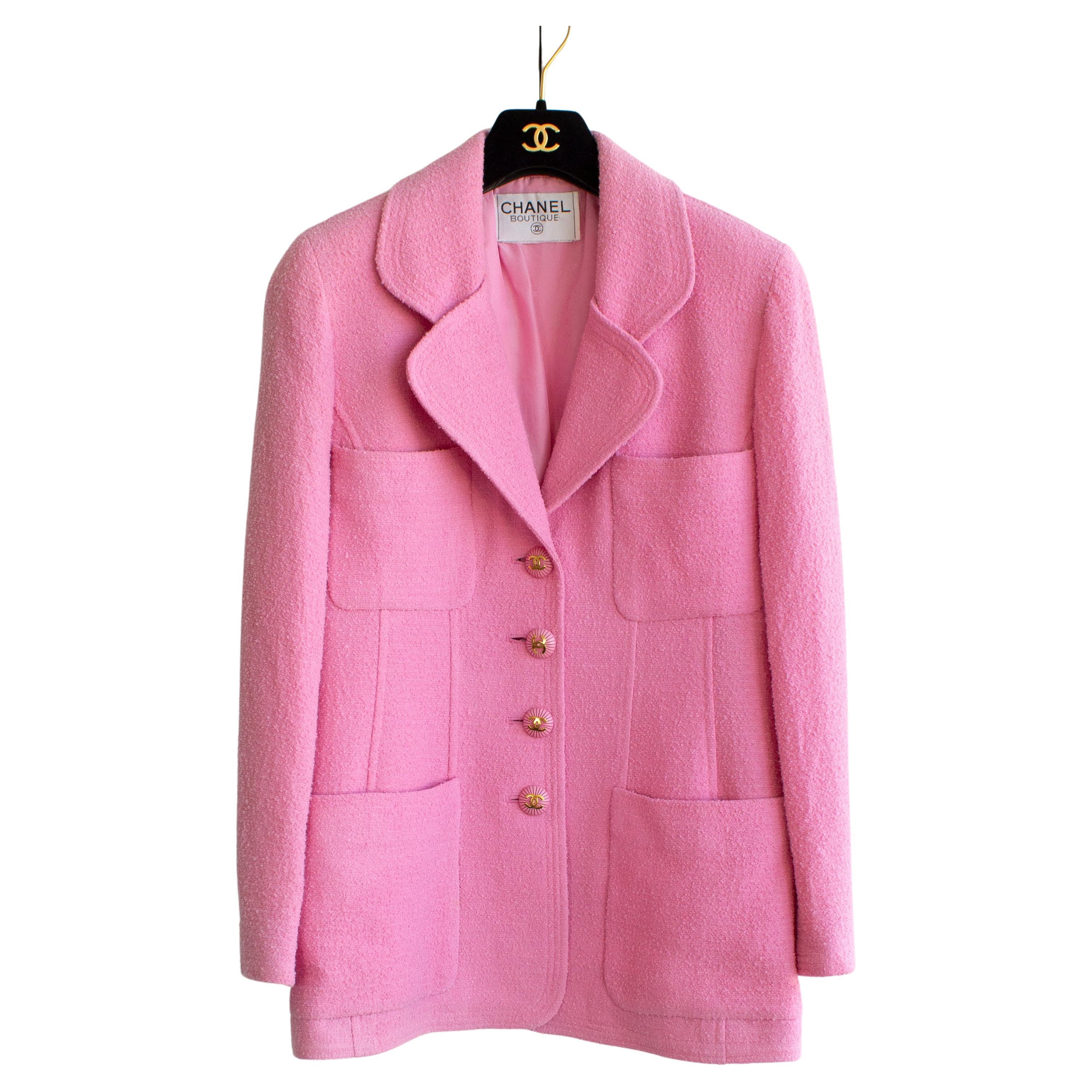 Rare Chanel Vintage Cruise 1993 Bubblegum Pink Gold 93C Tweed Jacket 