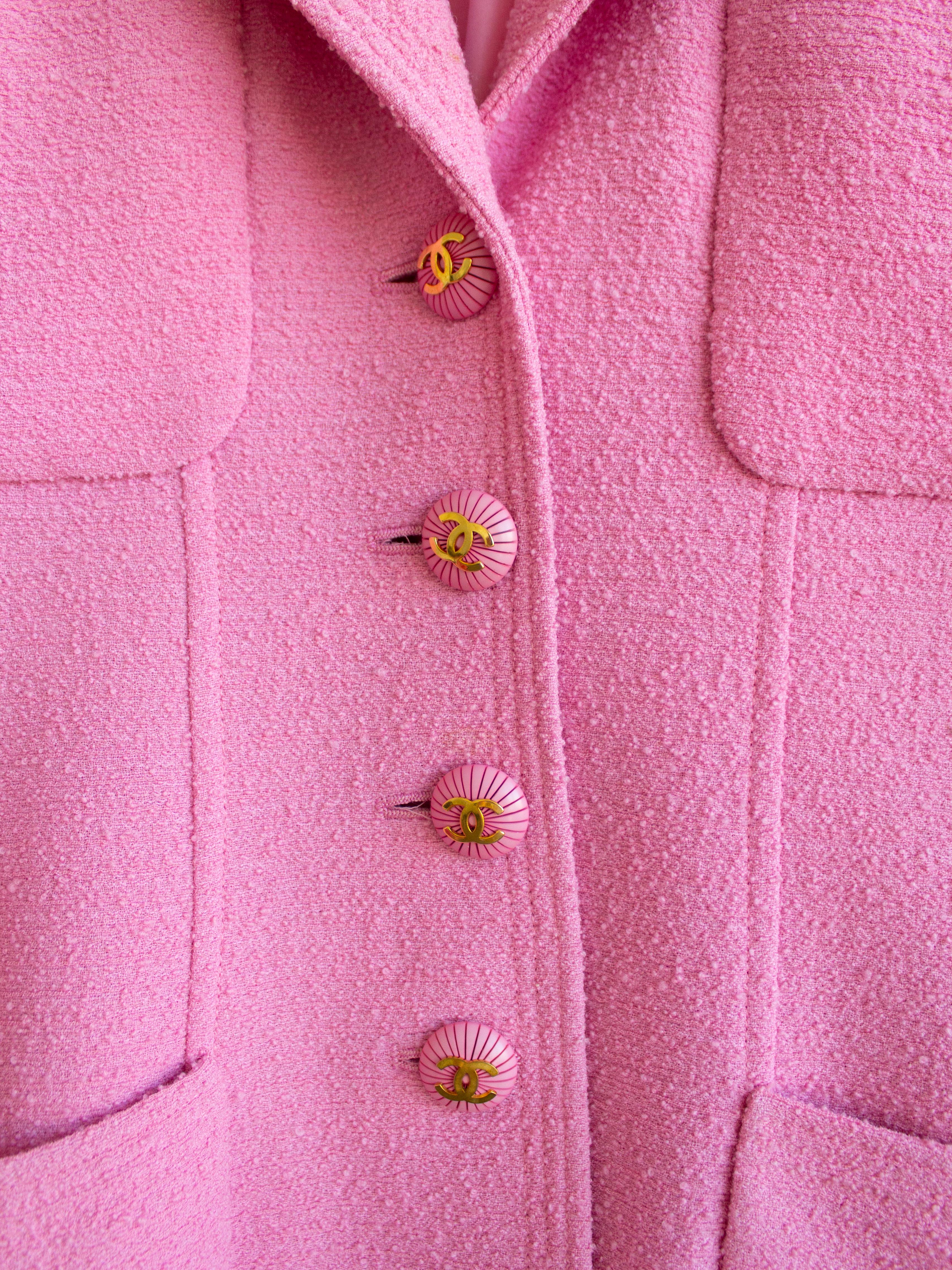 Rare Chanel Vintage Cruise 1993 Bubblegum Pink Gold 93C Tweed Jacket Skirt Suit 3
