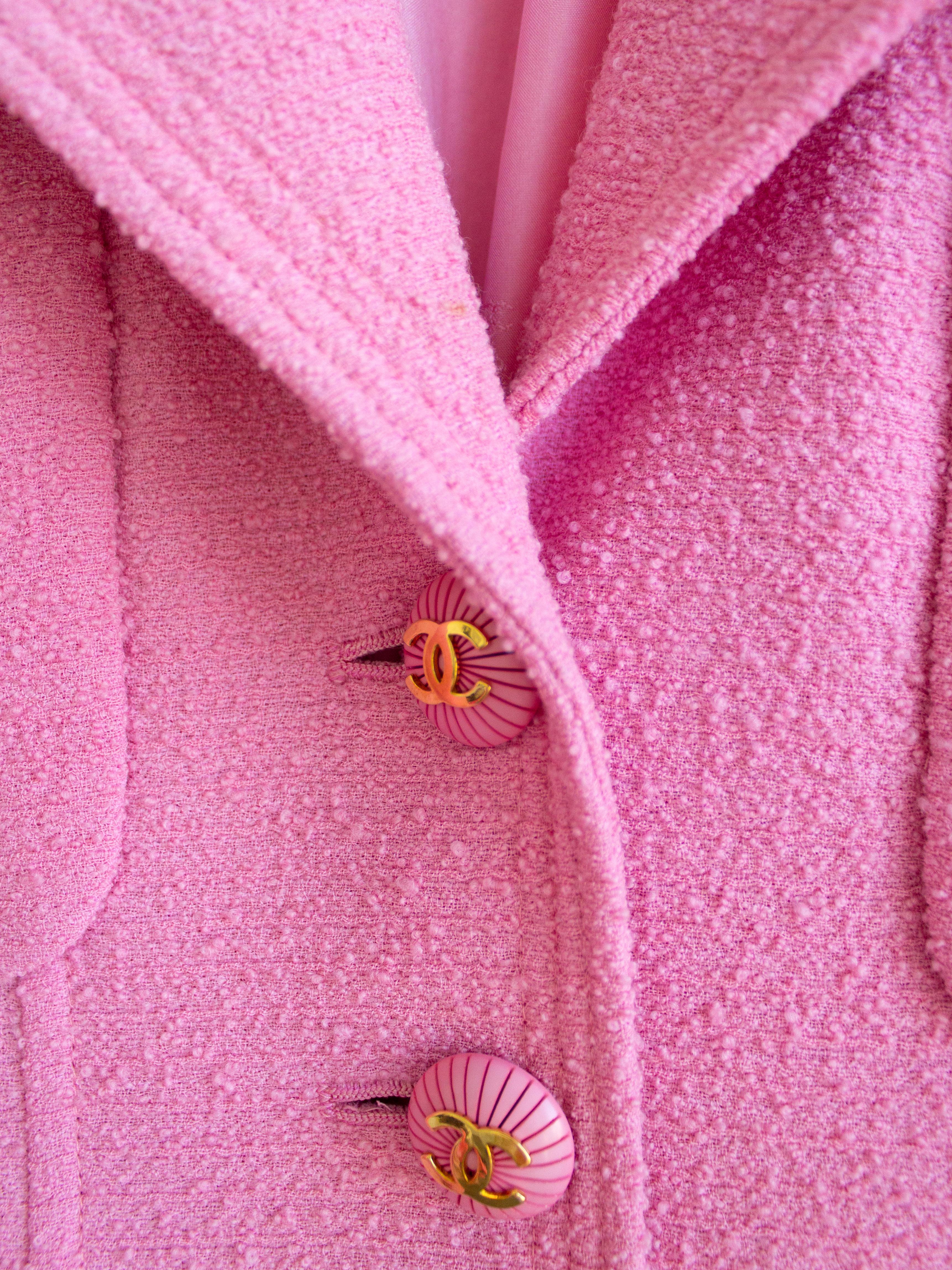 Rare Chanel Vintage Cruise 1993 Bubblegum Pink Gold 93C Tweed Jacket Skirt Suit 6