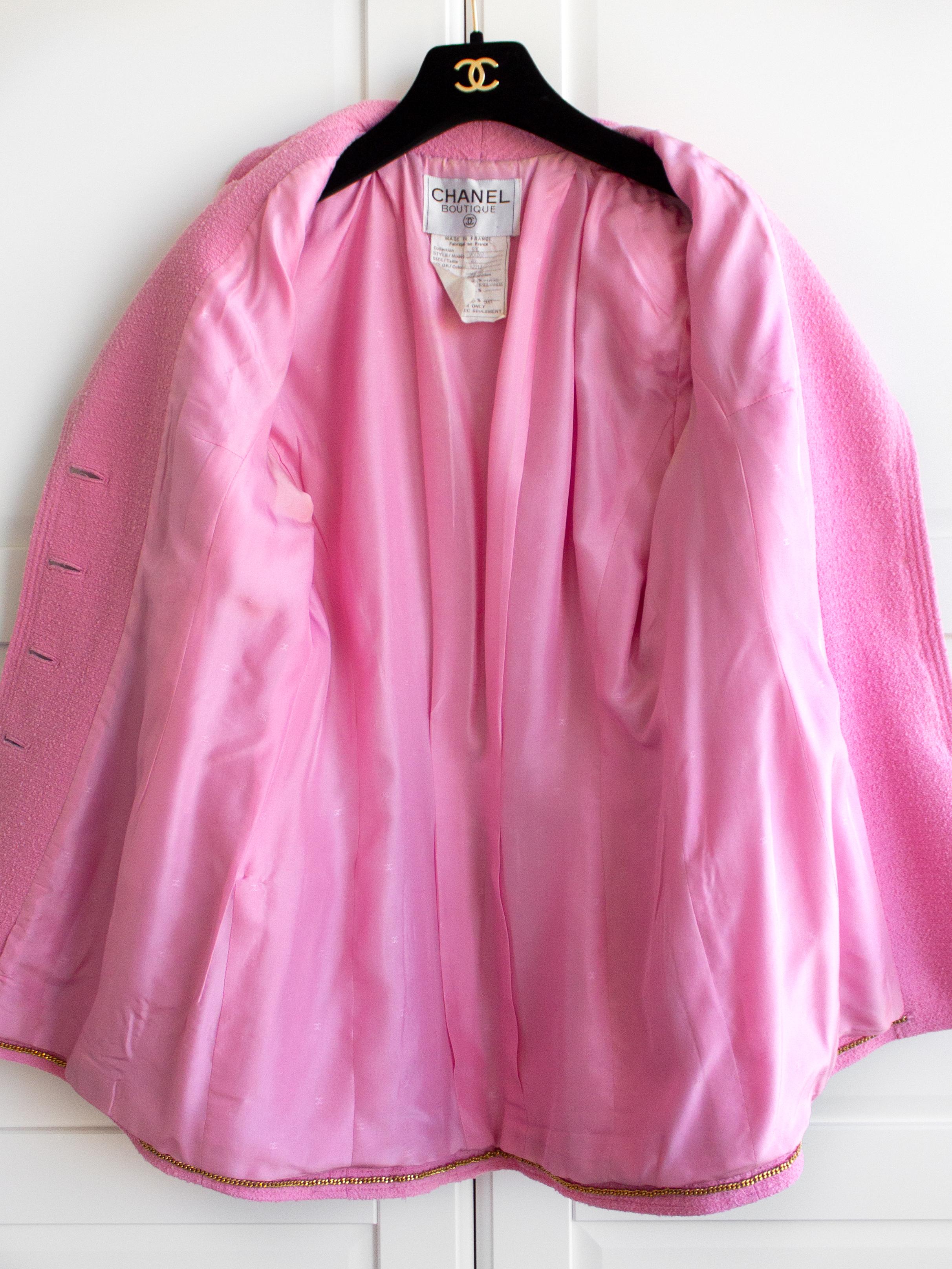 Rare Chanel Vintage Cruise 1993 Bubblegum Pink Gold 93C Tweed Jacket Skirt Suit 7