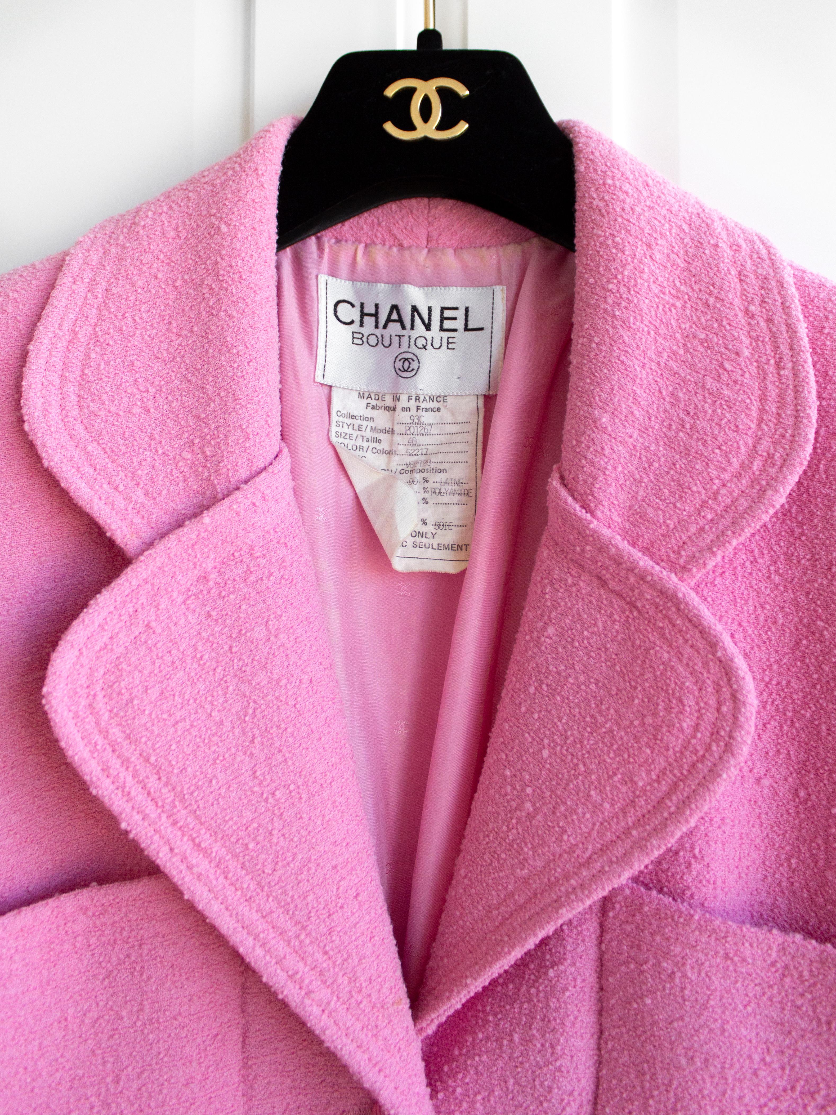Rare Chanel Vintage Cruise 1993 Bubblegum Pink Gold 93C Tweed Jacket Skirt Suit 1