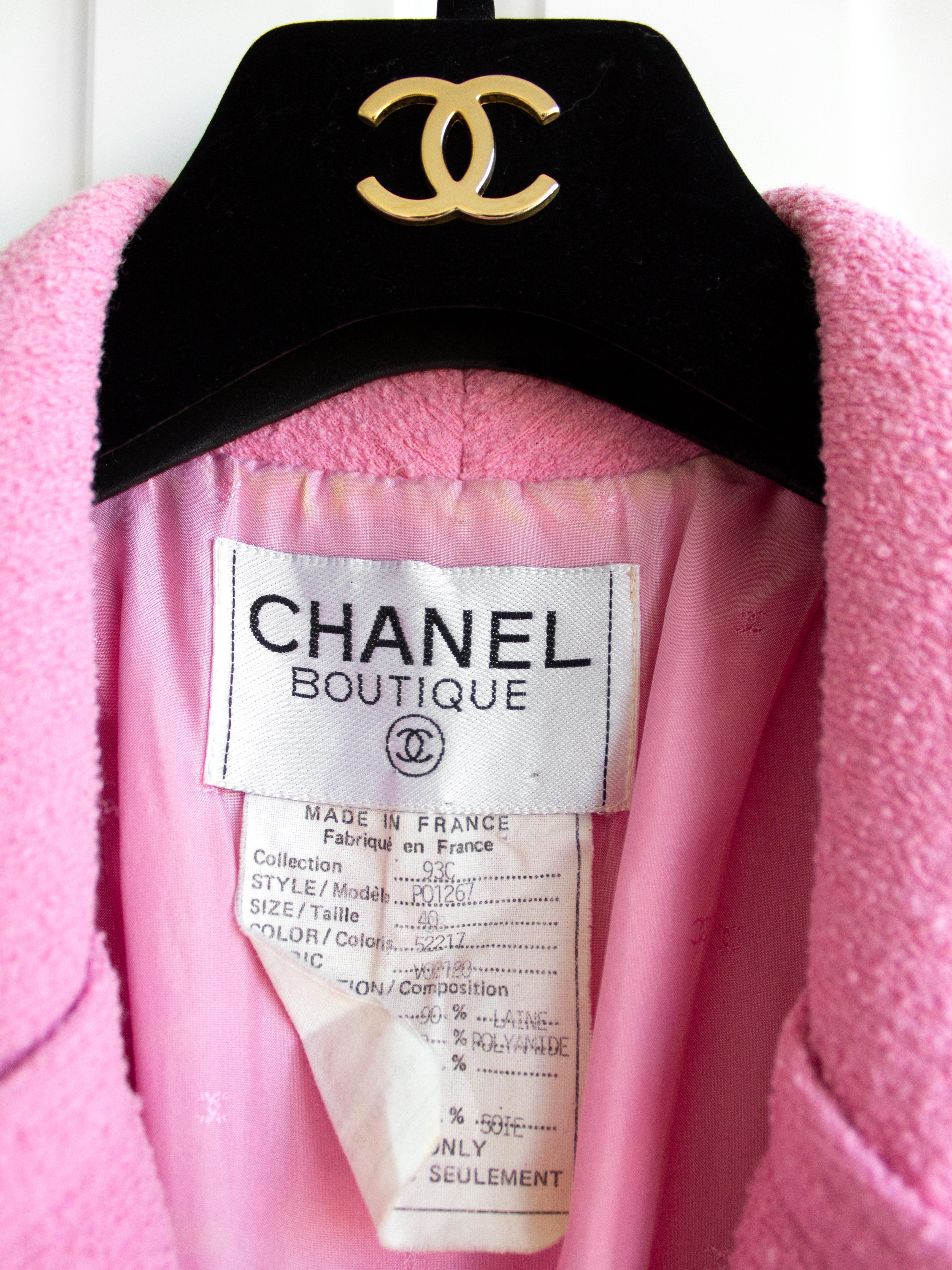 Rare Chanel Vintage Cruise 1993 Bubblegum Pink Gold 93C Tweed Jacket Skirt Suit 2