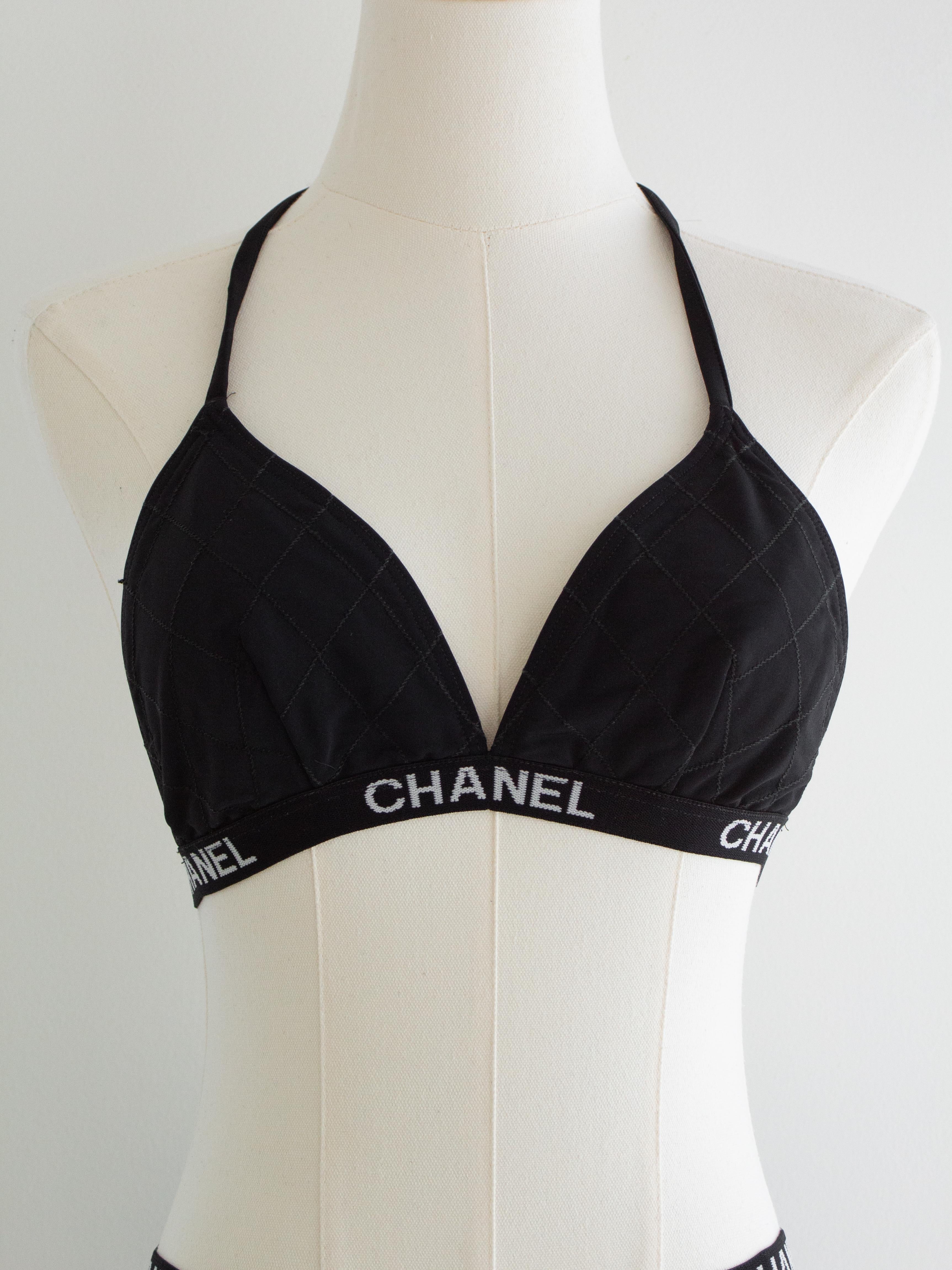 Seltener Chanel Vintage Cruise 1994 Gesteppt Schwarz Weiß Logo 94C Bikini Badeanzug Damen im Angebot