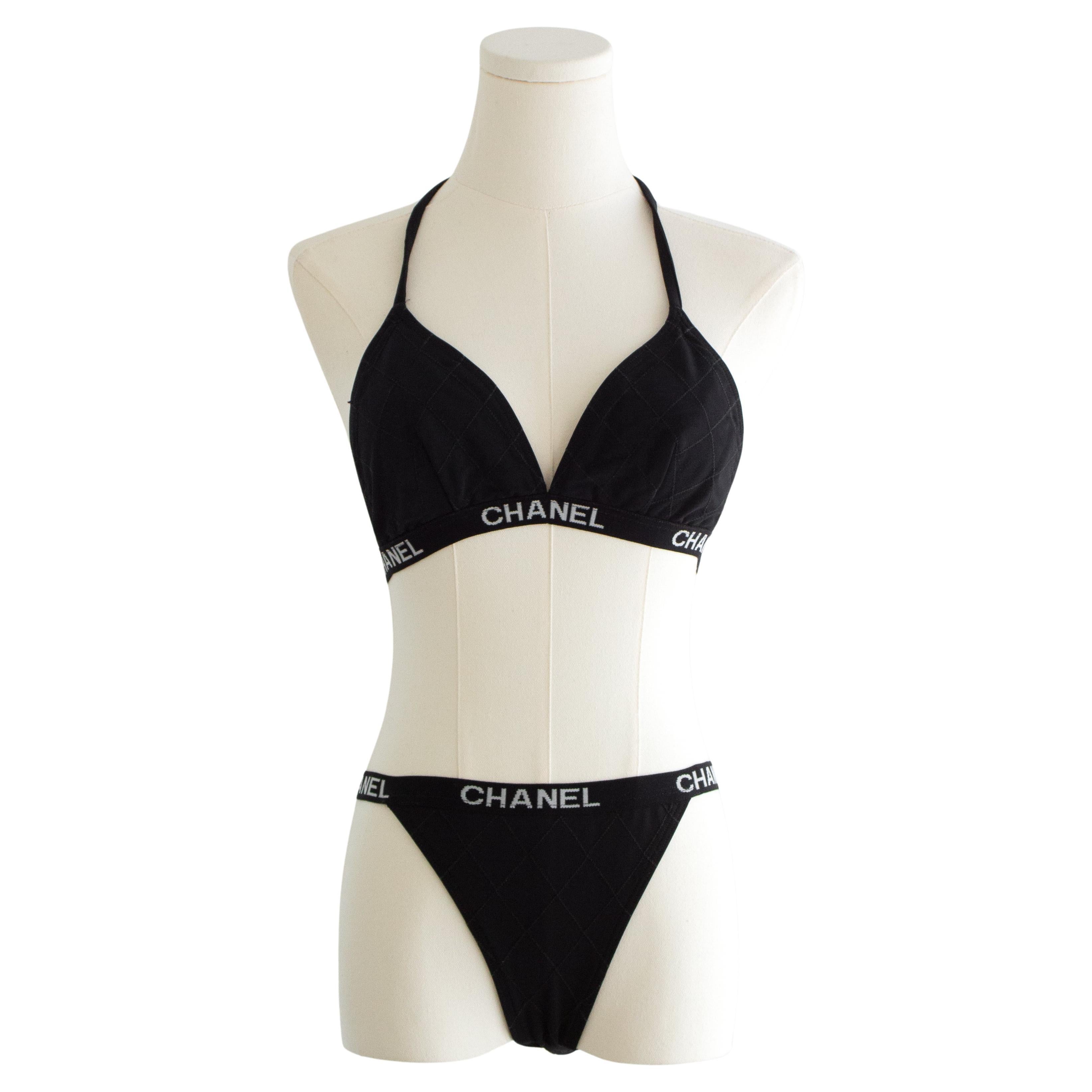 Seltener Chanel Vintage Cruise 1994 Gesteppt Schwarz Weiß Logo 94C Bikini Badeanzug im Angebot