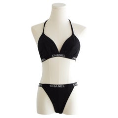 Seltener Chanel Vintage Cruise 1994 Gesteppt Schwarz Weiß Logo 94C Bikini Badeanzug