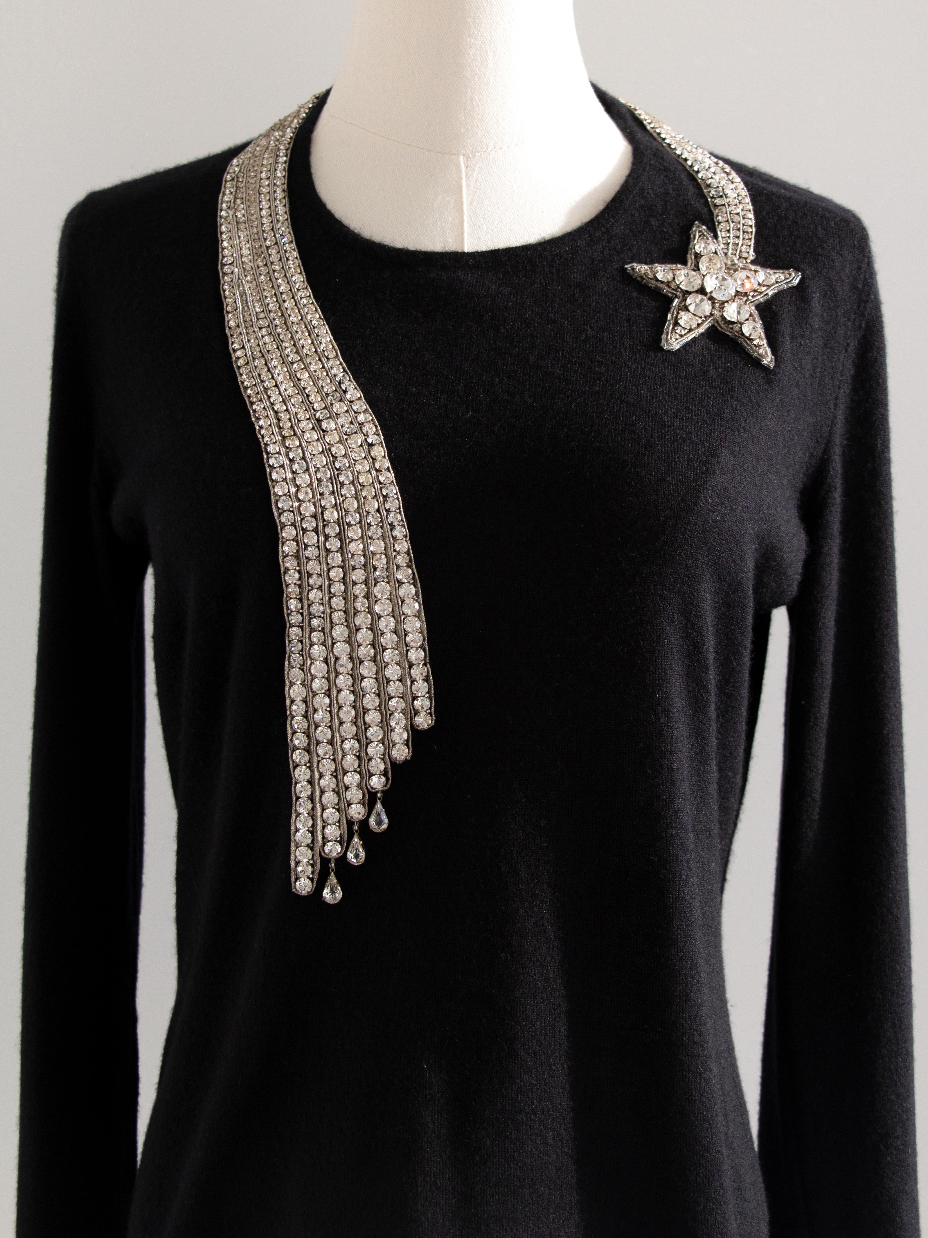 Women's RARE Chanel Vintage F/W 2003 Comete Swarovski Embellished Necklace 03A Sweater