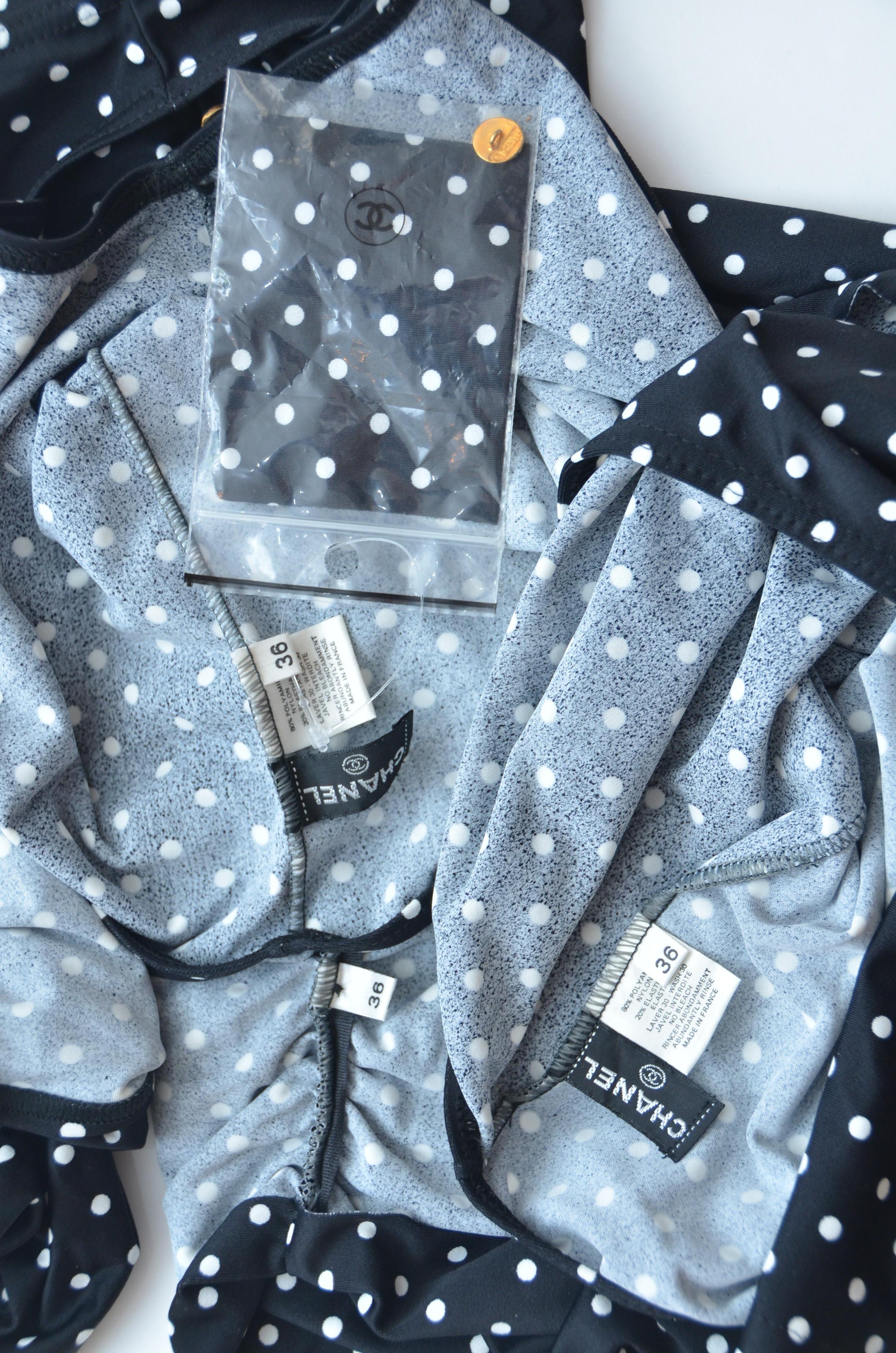 Rare CHANEL Vintage Polka Dot Swim Set  NEW  Size 36 1