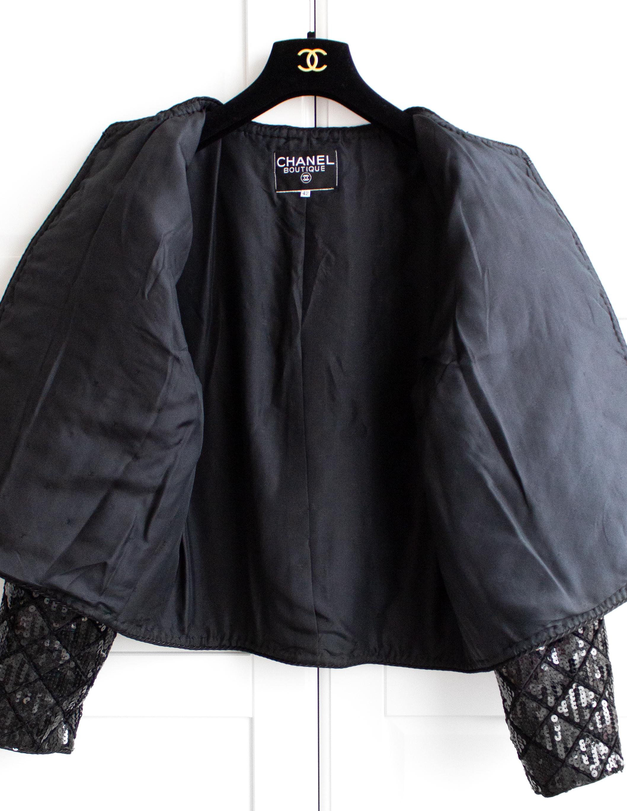 Rare Chanel Vintage S/S 1987 Black Quilted Sequin Embellished Jacket 8