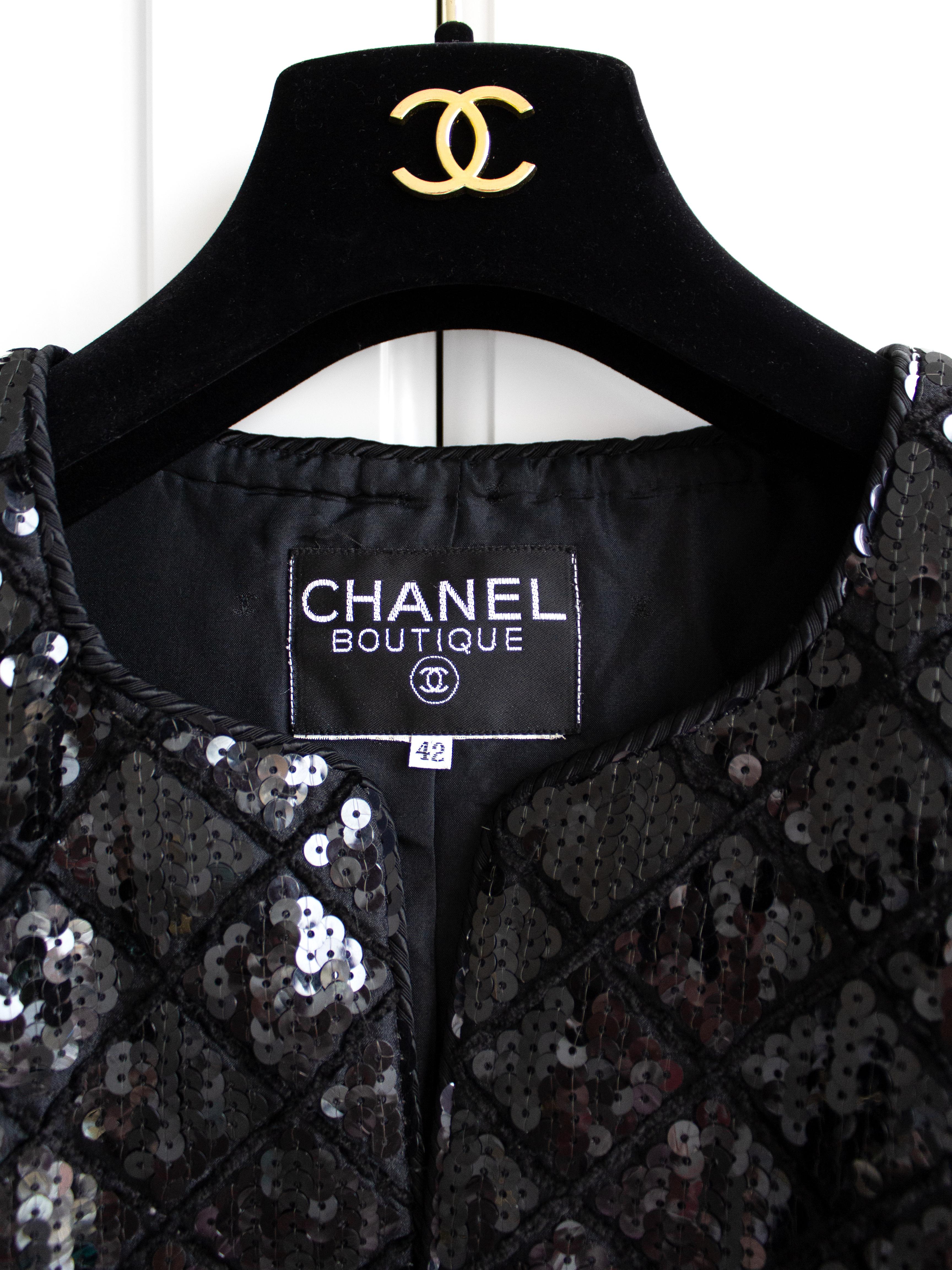 Rare Chanel Vintage S/S 1987 Black Quilted Sequin Embellished Jacket 2