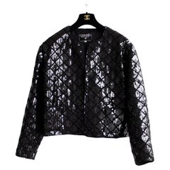Rare Chanel Vintage S/S 1987 Black Quilted Sequin Embellished Jacket