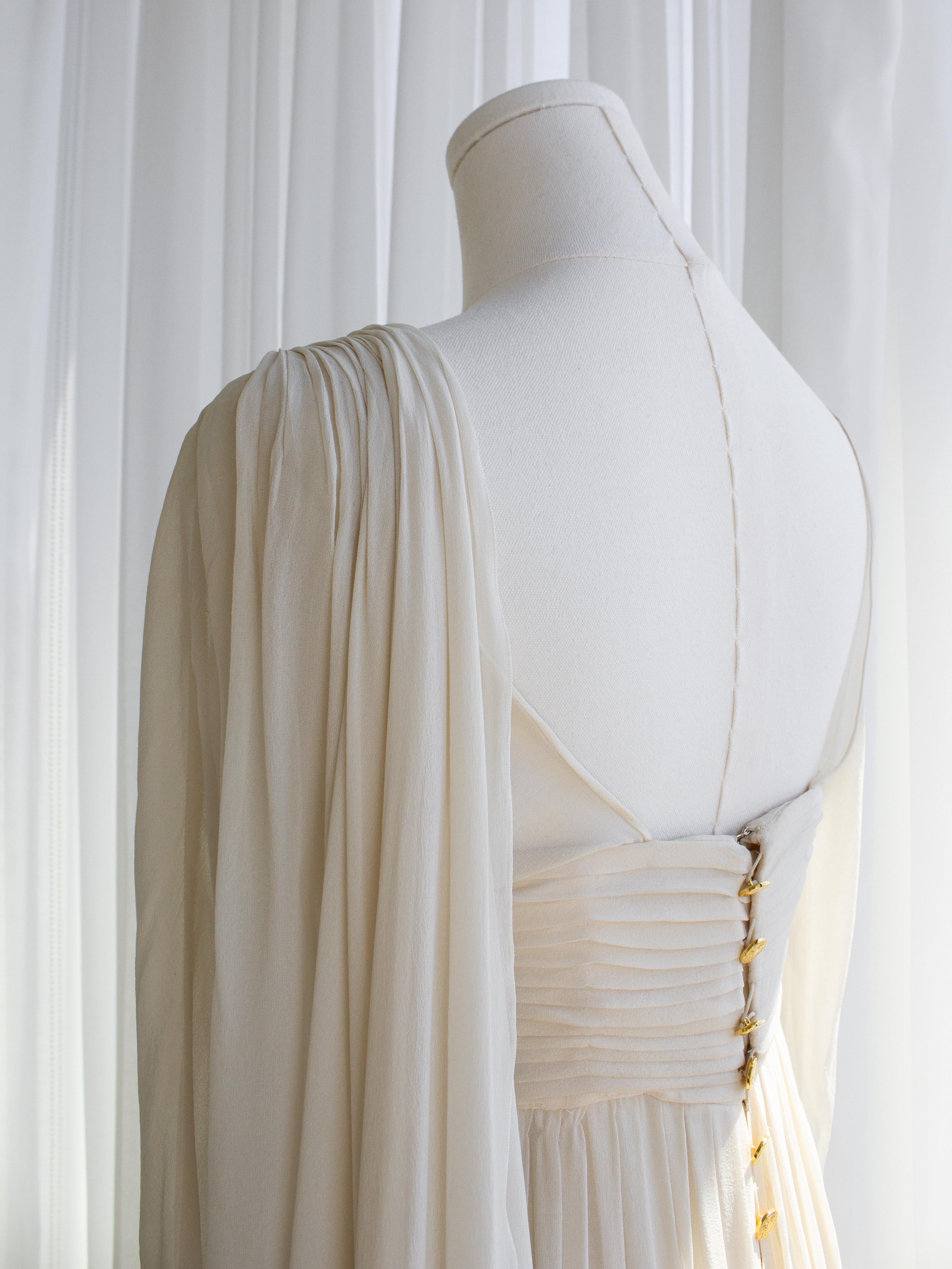 Rare Chanel Vintage S/S 1989 Grecian Goddess Ivory Gold Pleated Gown For Sale 8