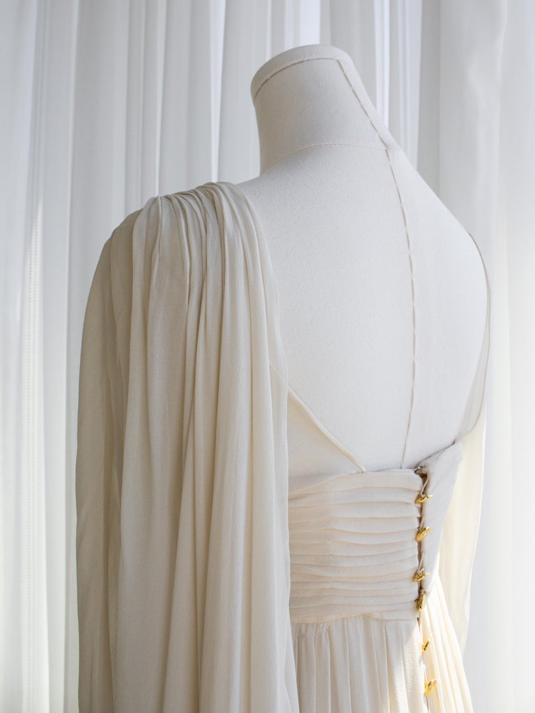 Rare Chanel Vintage S/s 1989 Grecian Goddess Ivory Gold Pleated Gown