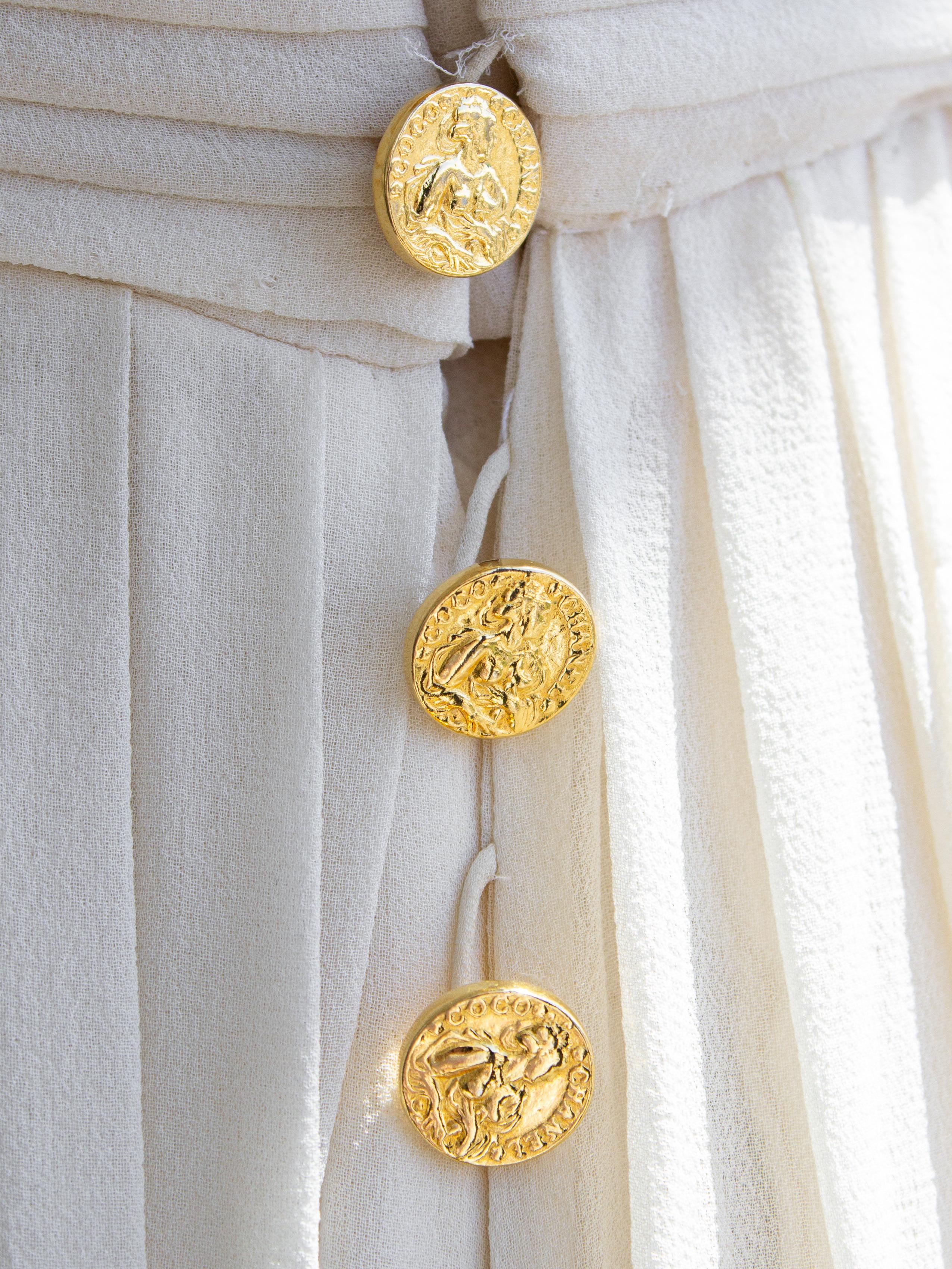 Rare Chanel Vintage S/S 1989 Grecian Goddess Ivory Gold Pleated Gown For Sale 12