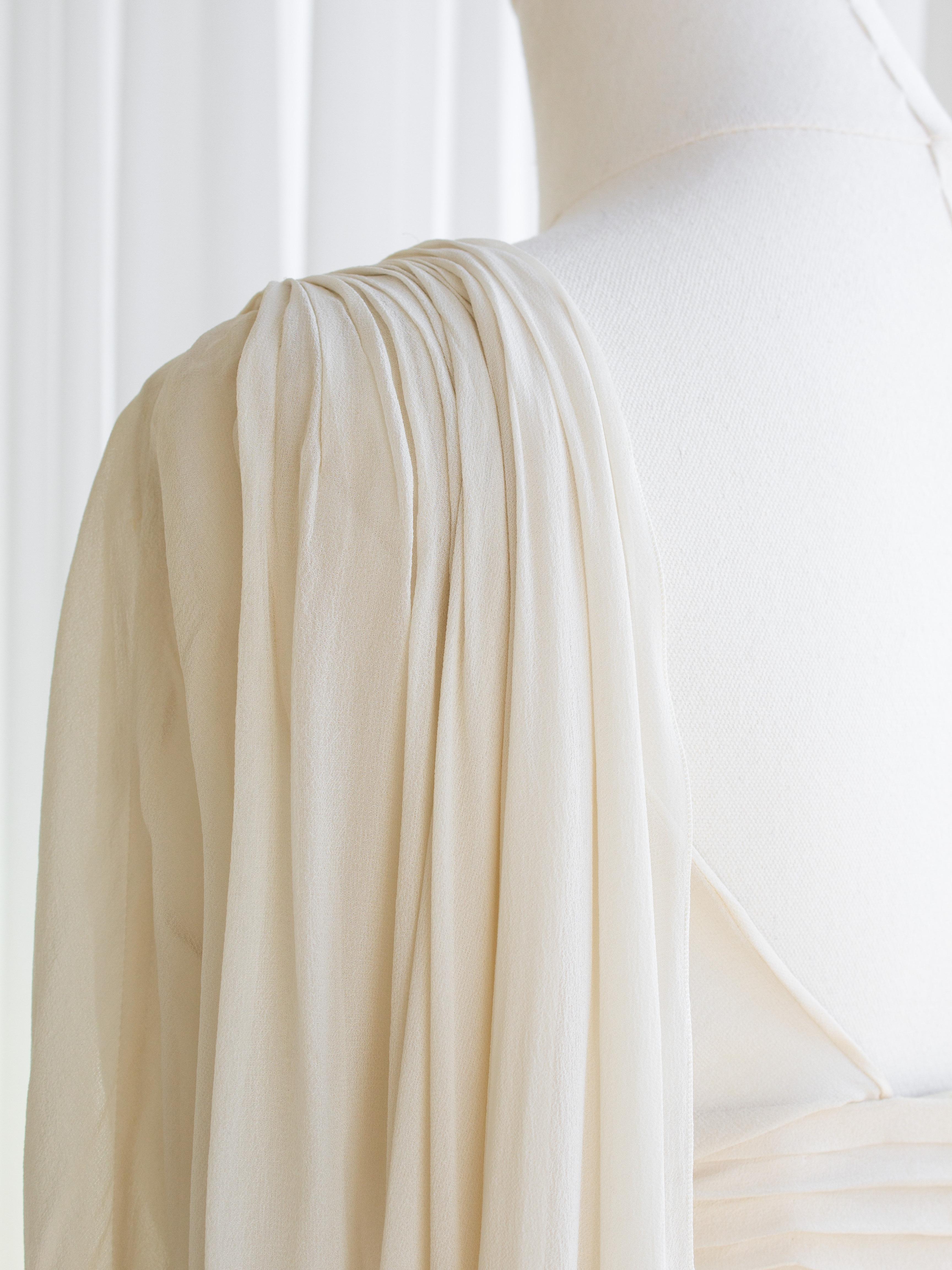 Rare Chanel Vintage S/S 1989 Grecian Goddess Ivory Gold Pleated Gown For Sale 13