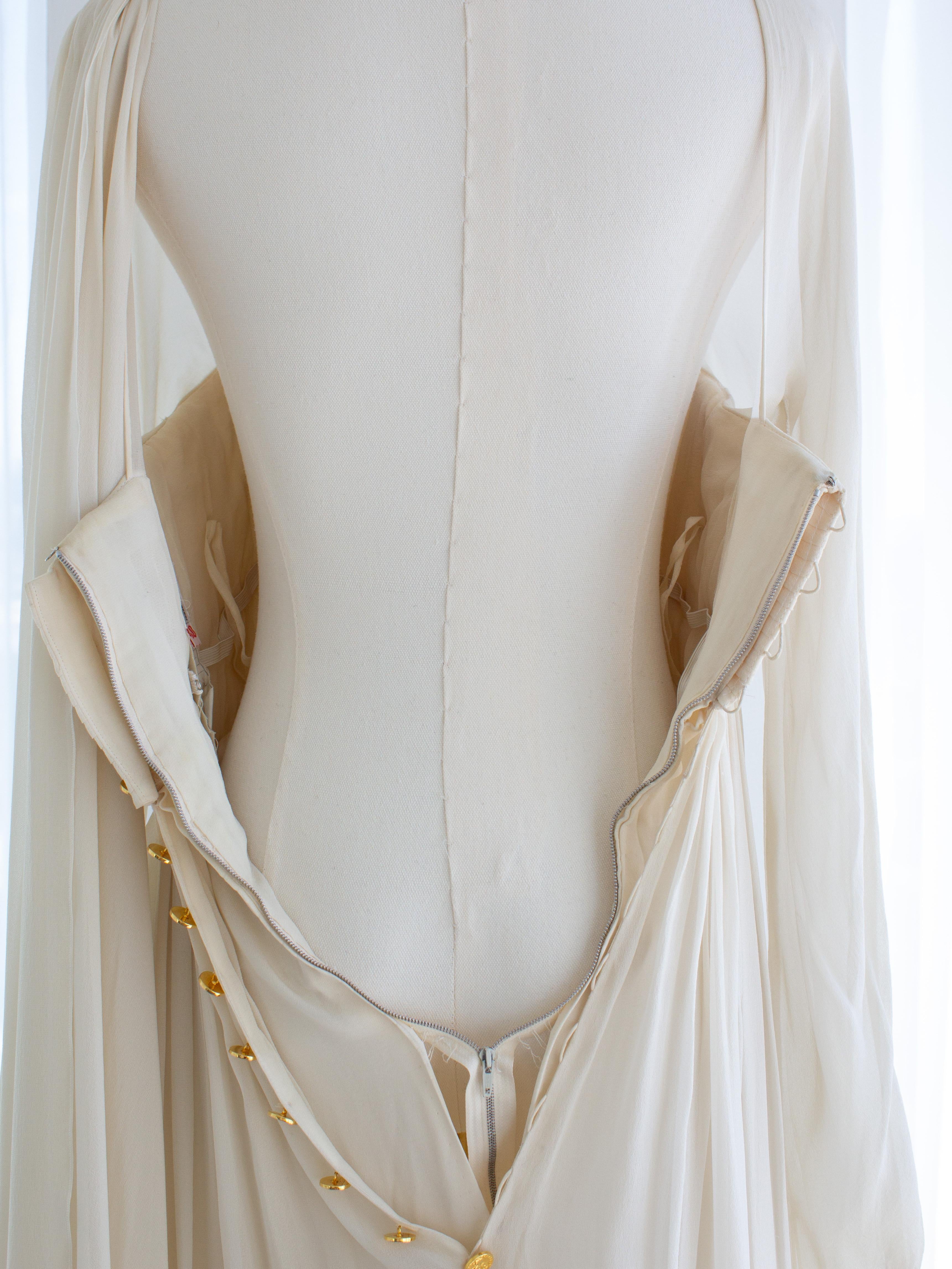 Rare Chanel Vintage S/S 1989 Grecian Goddess Ivory Gold Pleated Gown For Sale 14