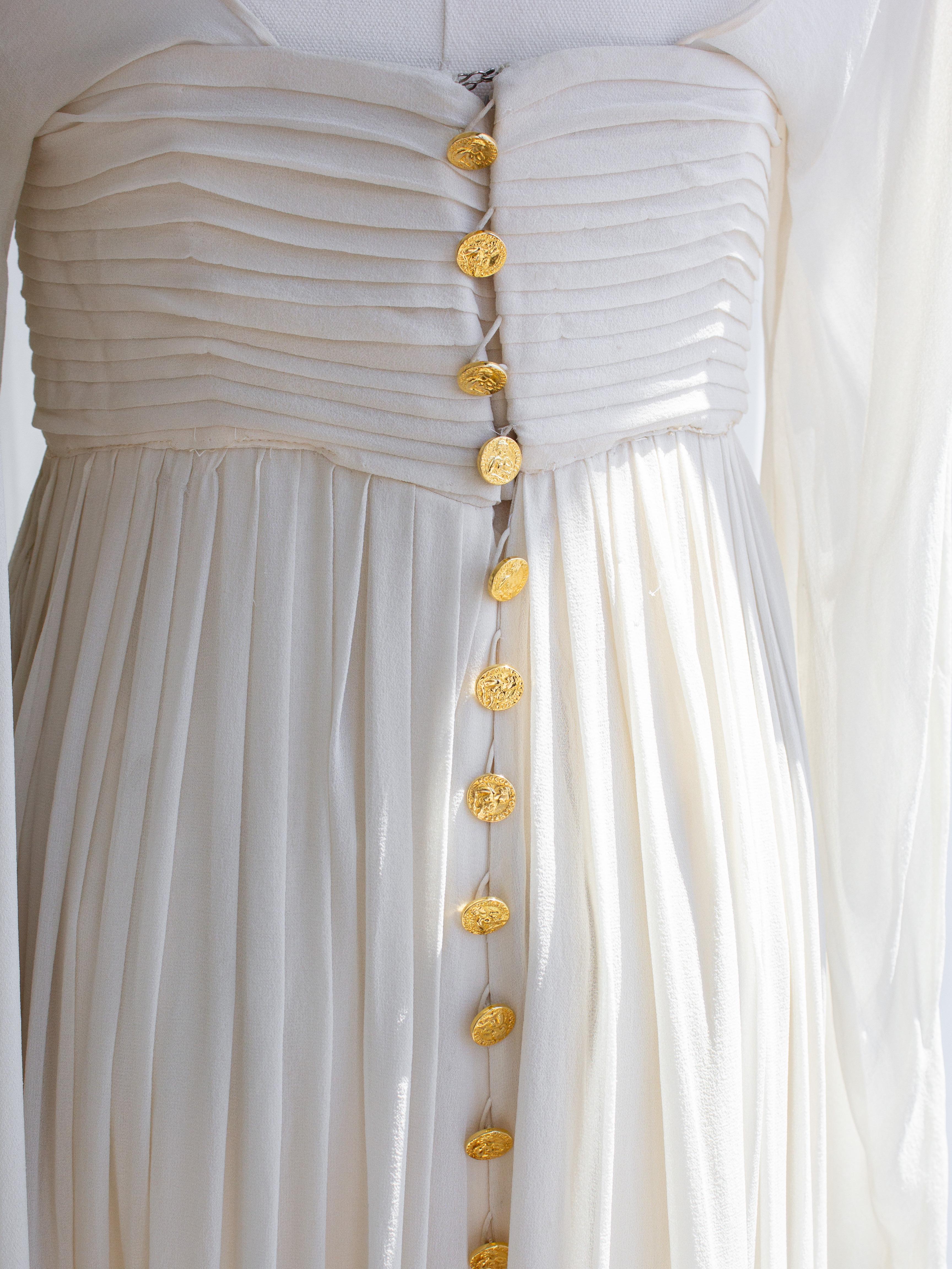 Rare Chanel Vintage S/S 1989 Grecian Goddess Ivory Gold Pleated Gown For Sale 5