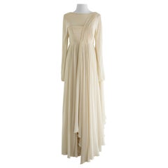 Rare Chanel Vintage S/S 1989 Grecian Goddess Ivory Gold Pleated Gown