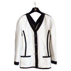 Rare Chanel Vintage S/S 1991 Collector White Black Sequin CC Scuba Jacket