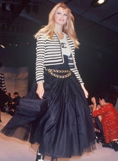 Rare Chanel Vintage S/S 1992 Black Tulle Corseted Maxi Skirt