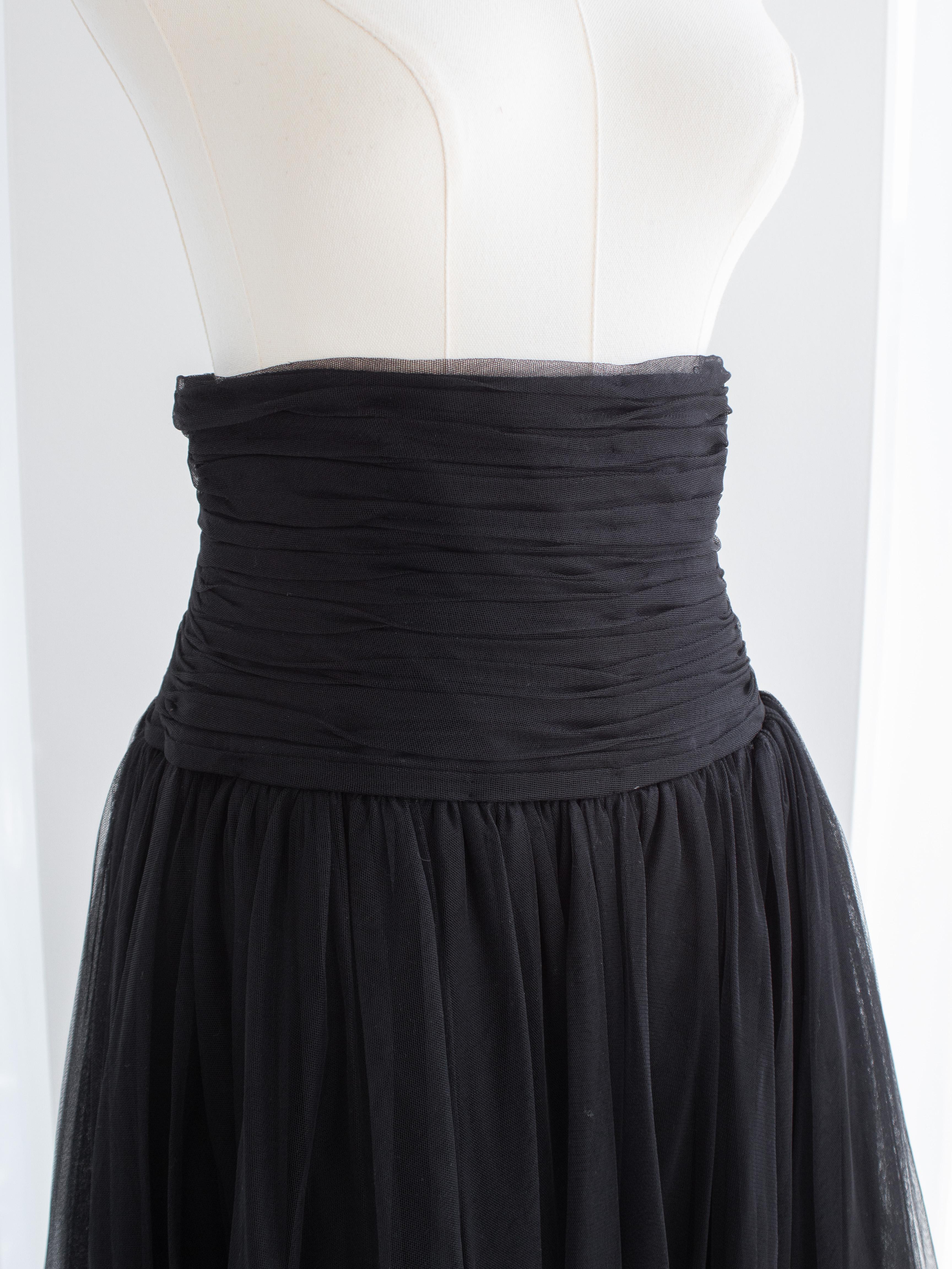 Rare Chanel Vintage S/S 1992 Black Tulle Corseted Maxi Skirt For Sale 1