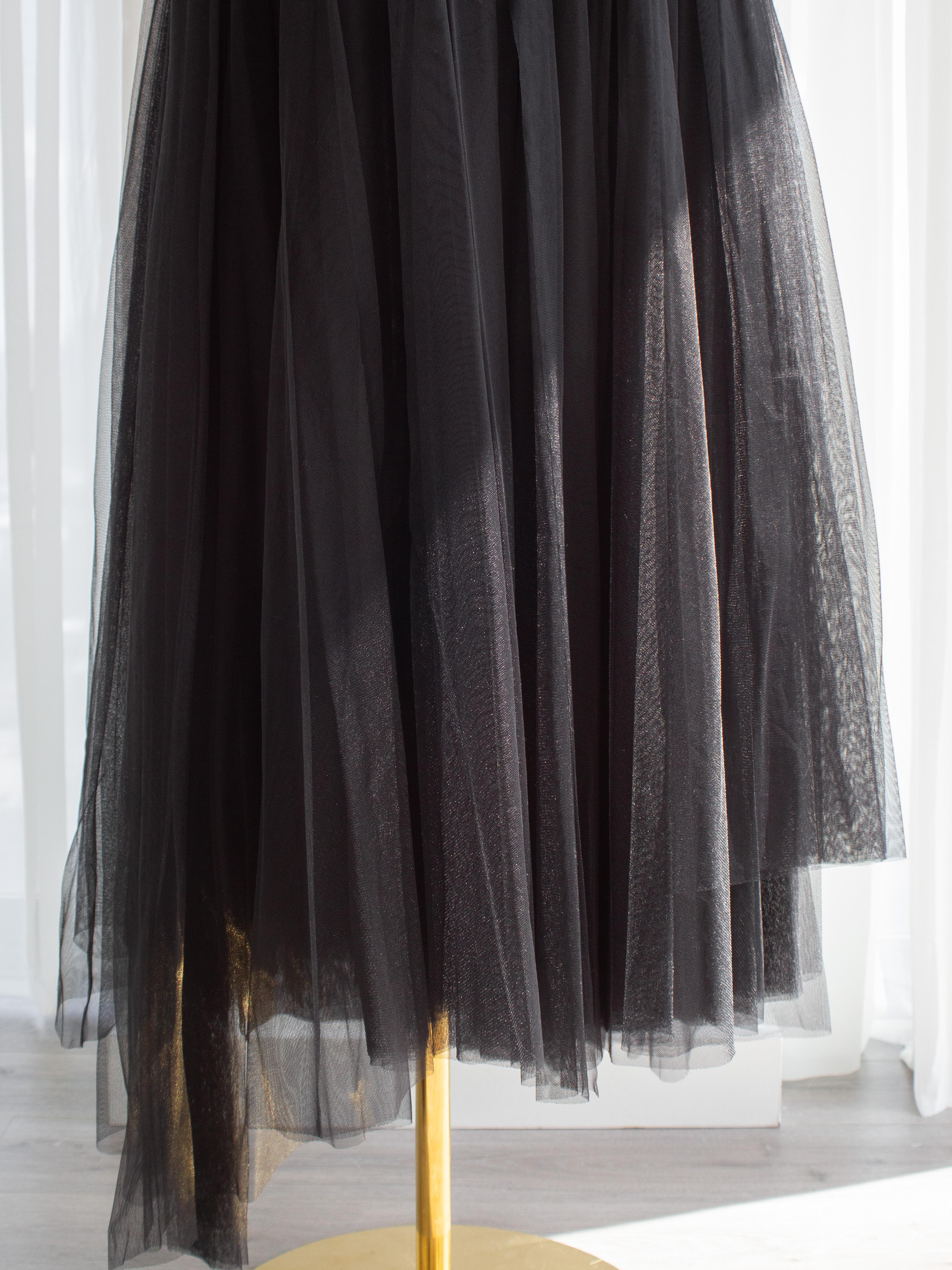 Rare Chanel Vintage S/S 1992 Black Tulle Corseted Maxi Skirt For Sale 2