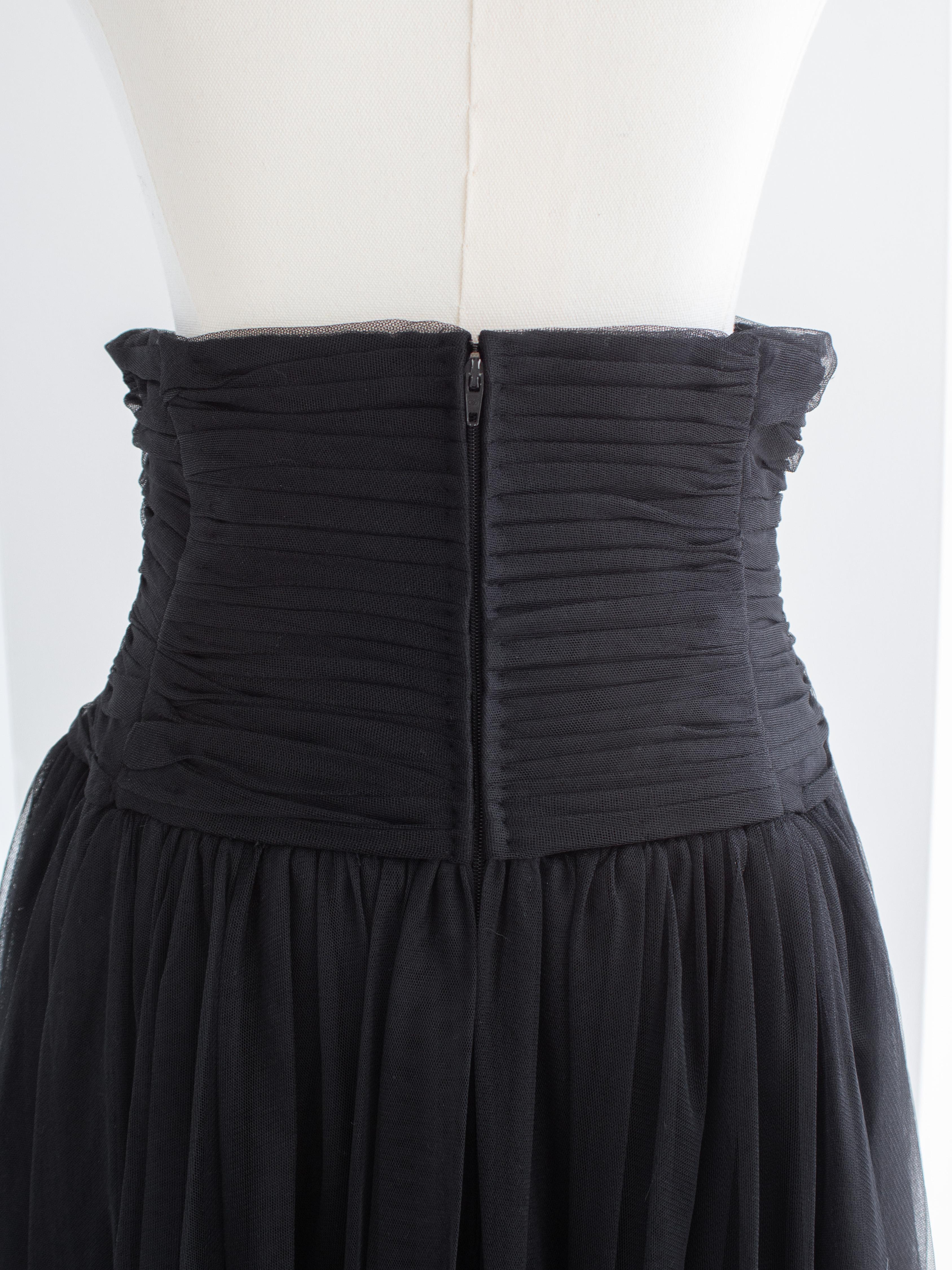 Rare Chanel Vintage S/S 1992 Black Tulle Corseted Maxi Skirt For Sale 4
