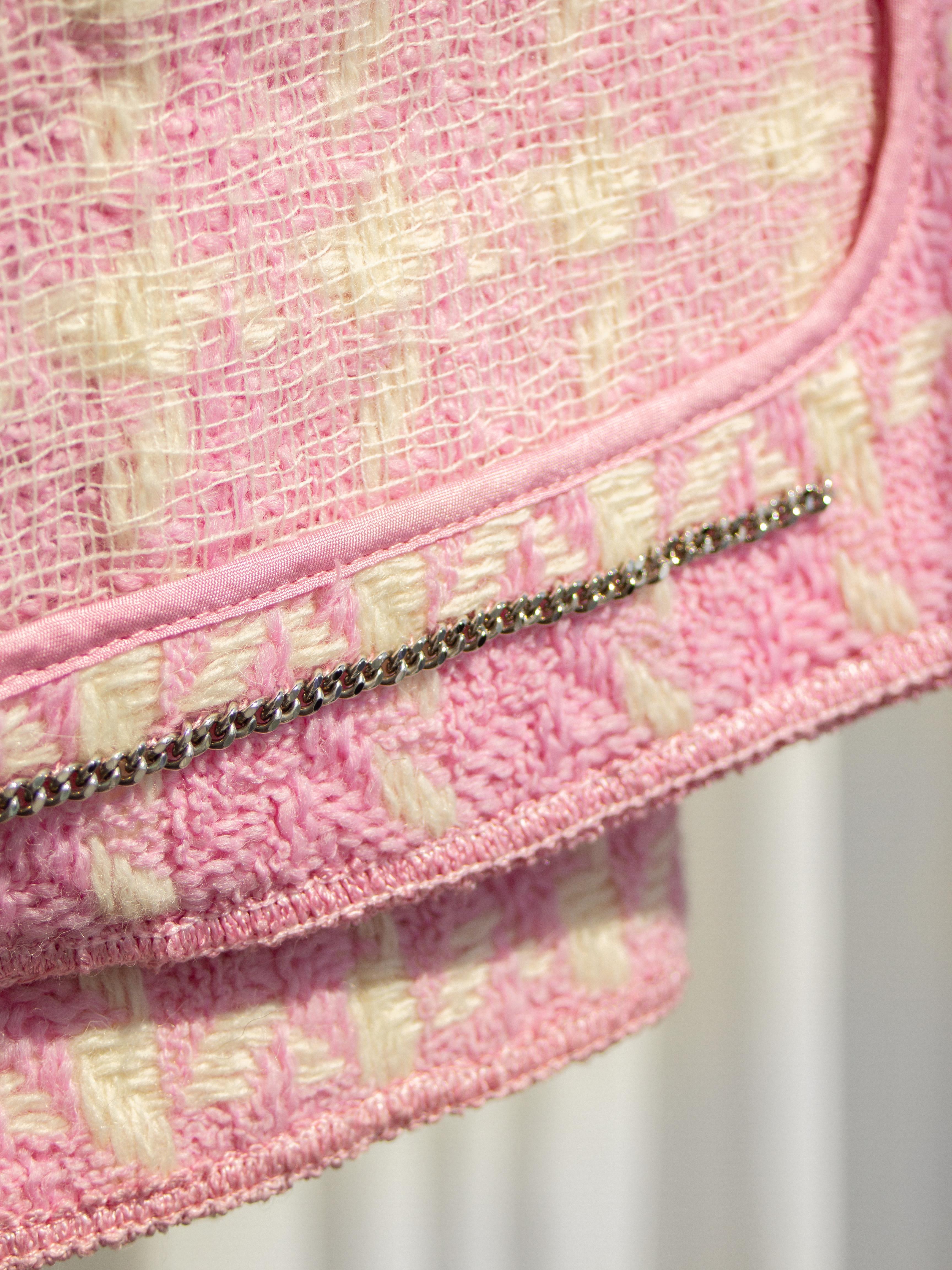 Rara giacca Chanel Vintage P/E 1996 Barbie Pink White Checkered Tweed CC 96P in vendita 6