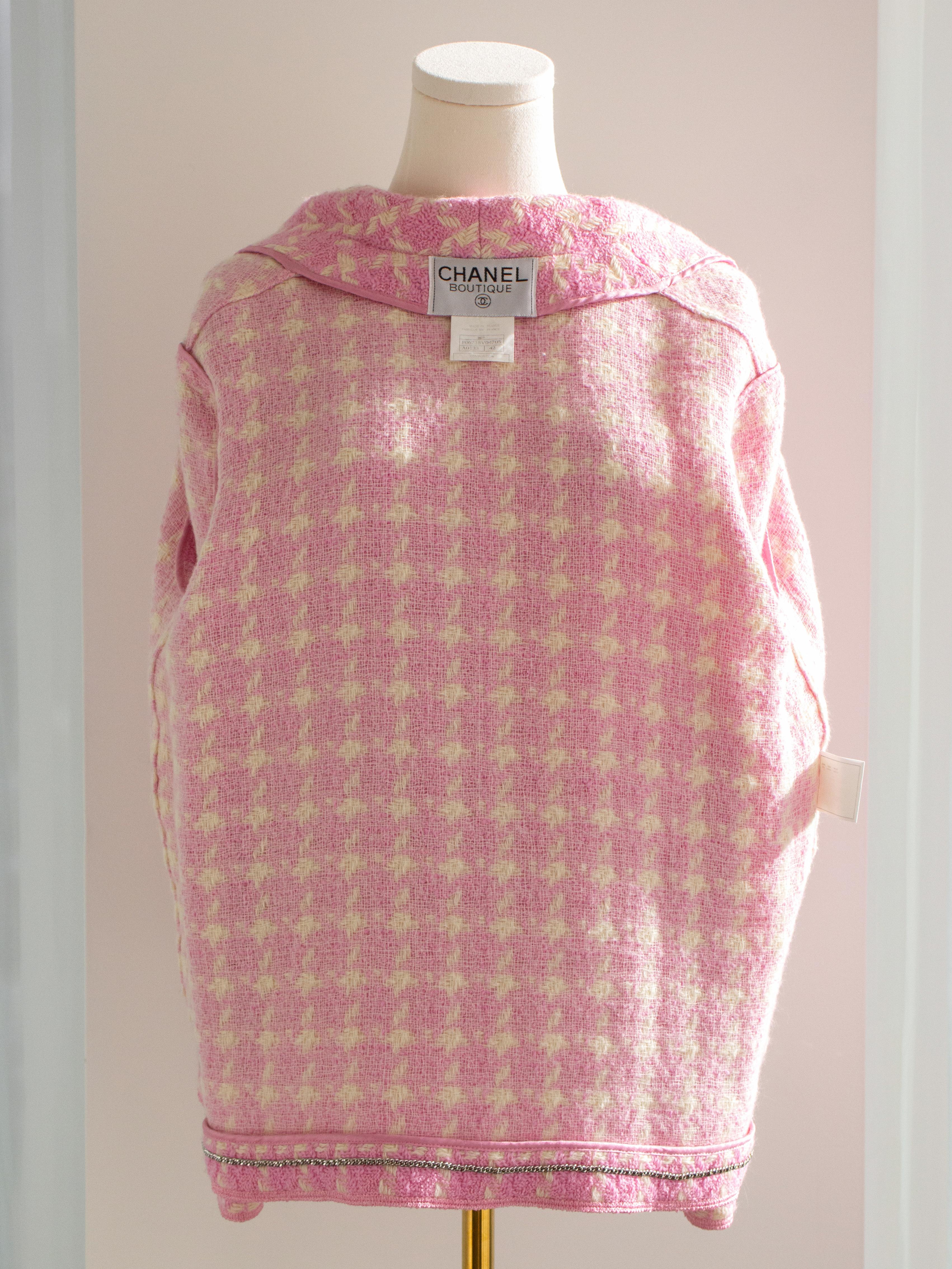 Rare Chanel Vintage S/S 1996 Barbie Pink White Checkered Tweed CC 96P Jacket 7