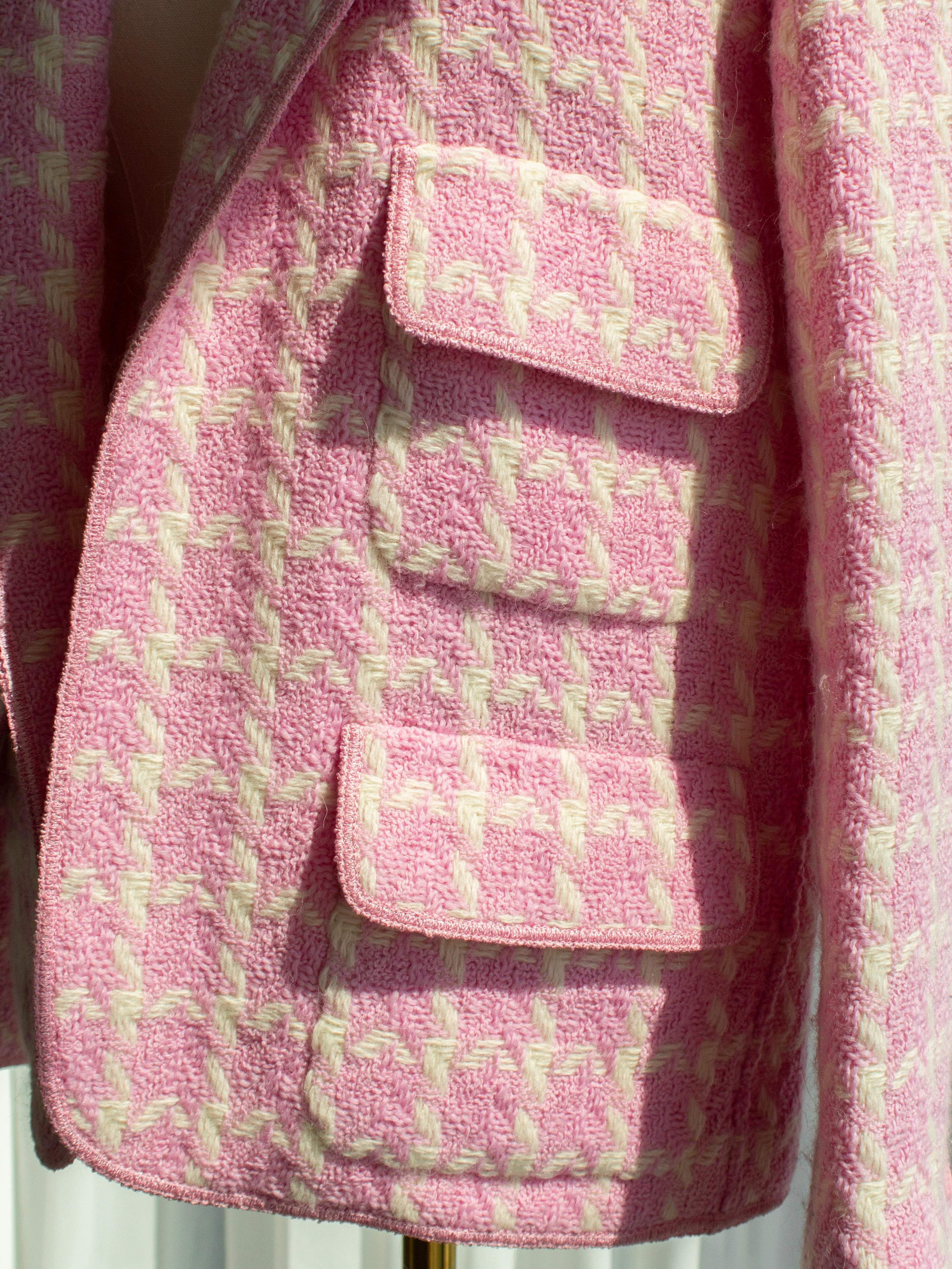 Rara giacca Chanel Vintage P/E 1996 Barbie Pink White Checkered Tweed CC 96P in vendita 7