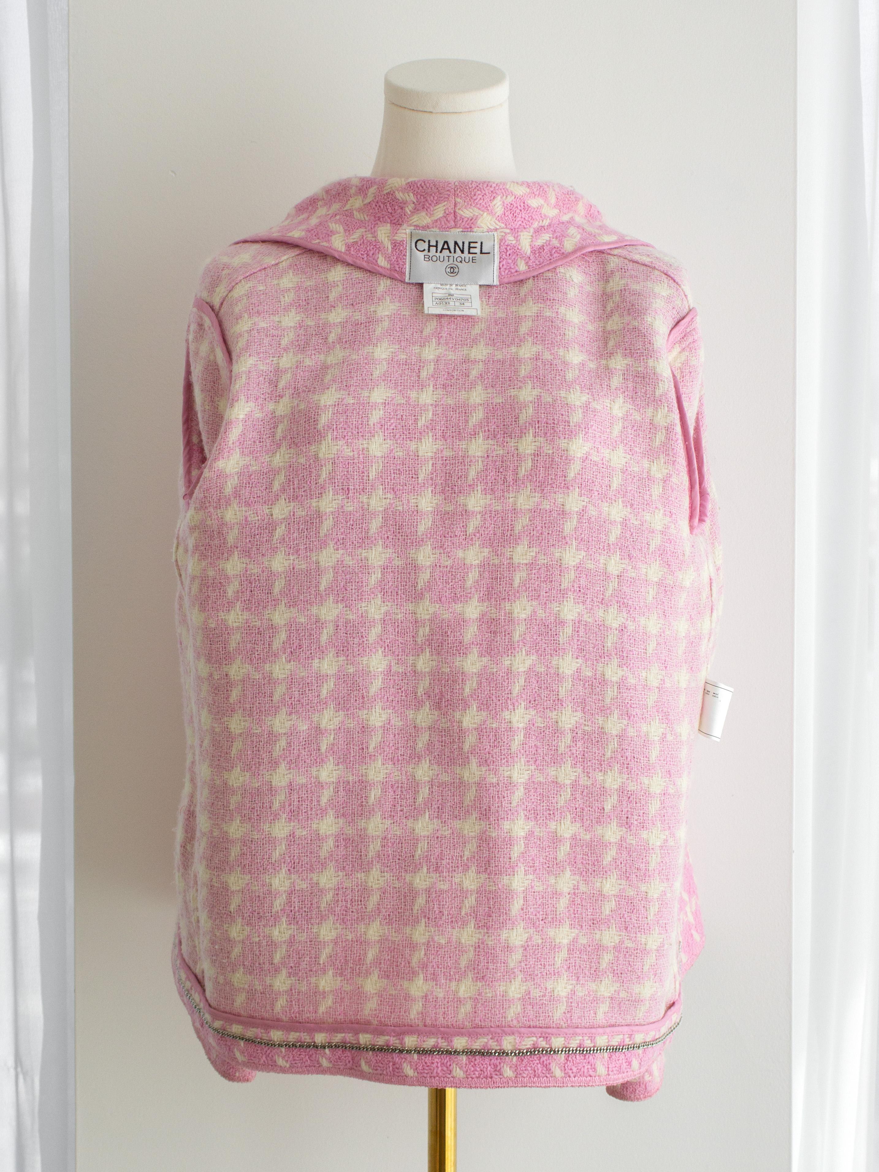 Rara giacca Chanel Vintage P/E 1996 Barbie Pink White Checkered Tweed CC 96P in vendita 9
