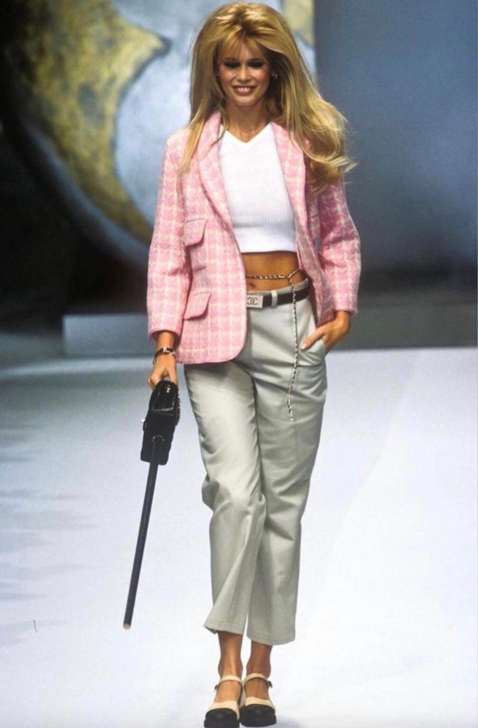 Rara giacca Chanel Vintage P/E 1996 Barbie Pink White Checkered Tweed CC 96P in vendita 12