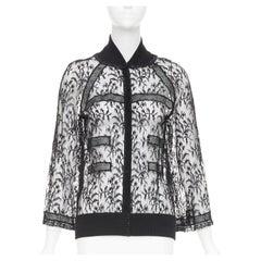 rare CHANEL Vintage sheer floral lace cardigan trim button up evening blouse top