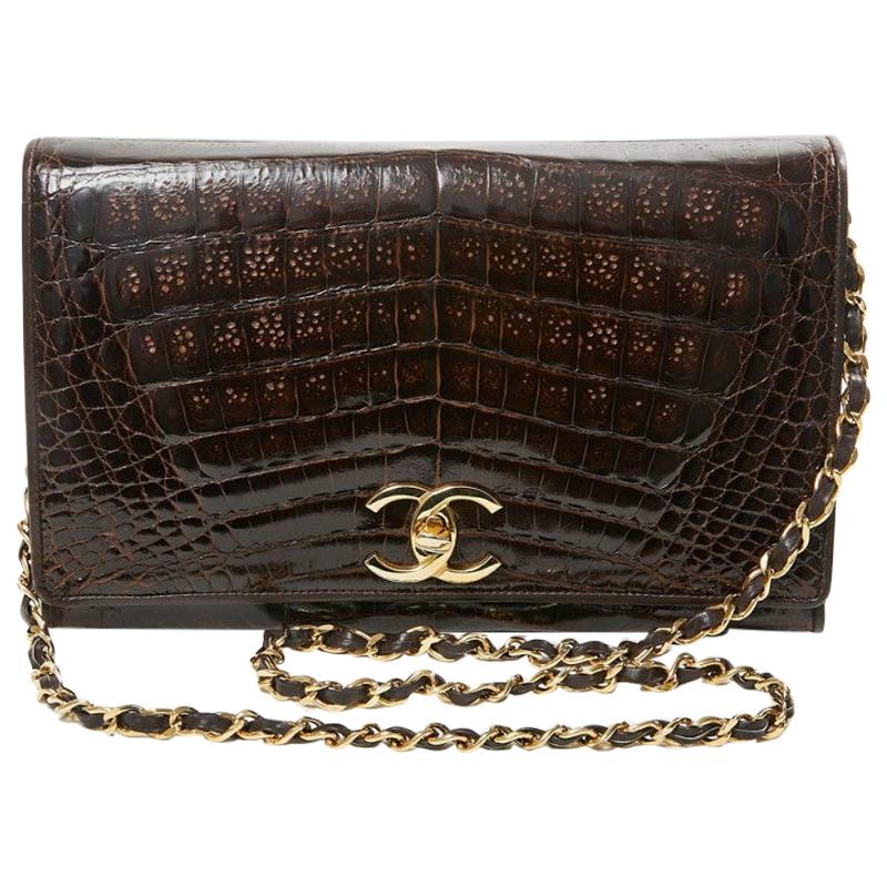 Rare Chanel Vintage Shiny Brown Crocodile Timeless Bag