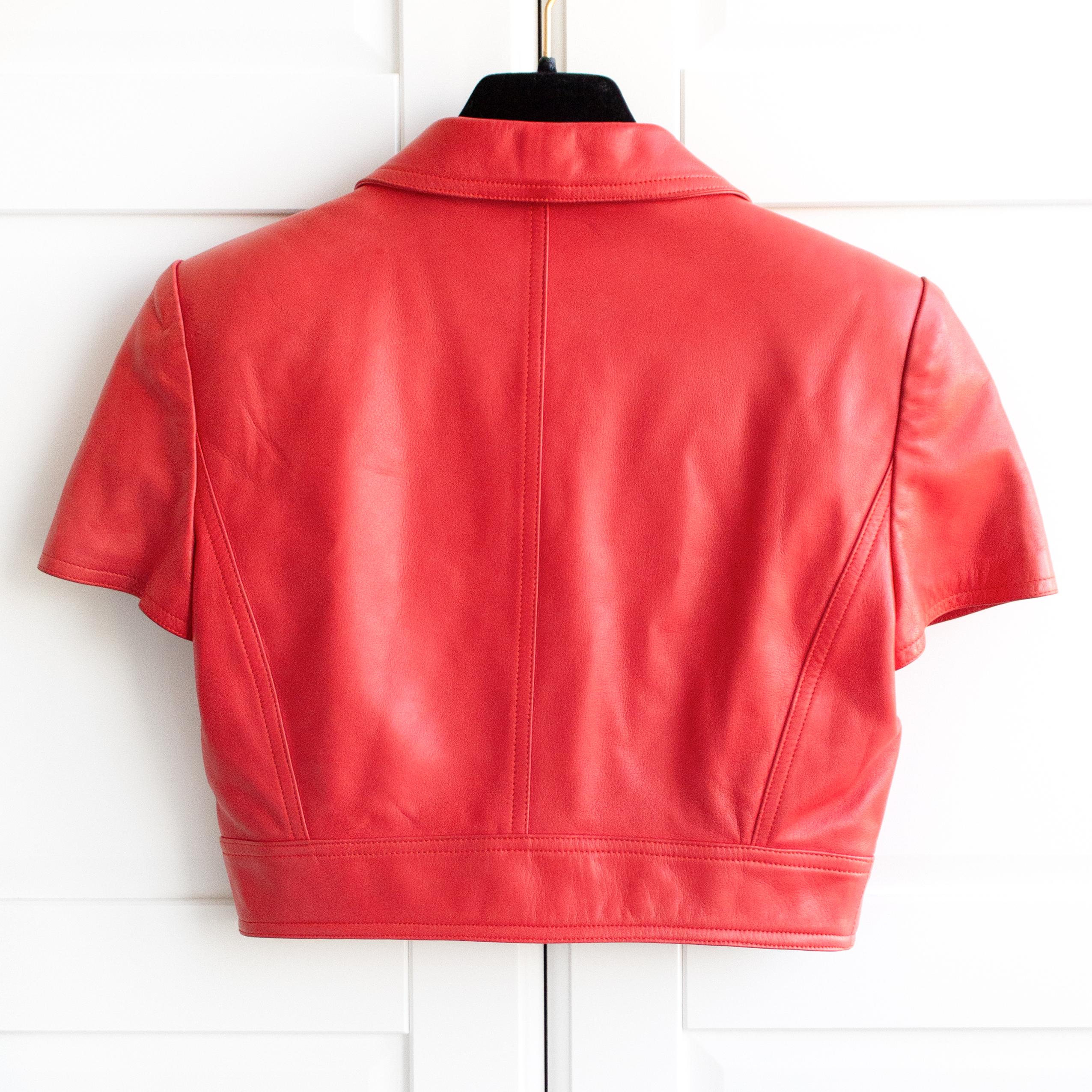 chanel red leather jacket