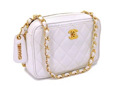 Rare Chanel Vintage White Caviar Mini Clasp Camera Case Bag 24k GHW 67256